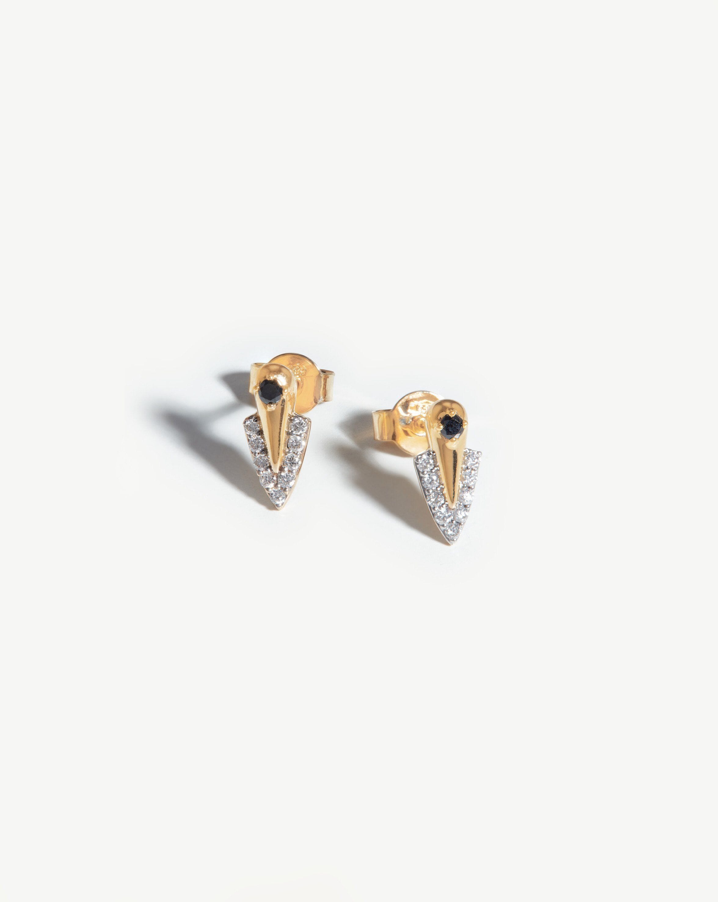 Harris Reed Fine Arrow Stud Earrings | 14ct Solid Gold/Diamond Earrings Missoma 