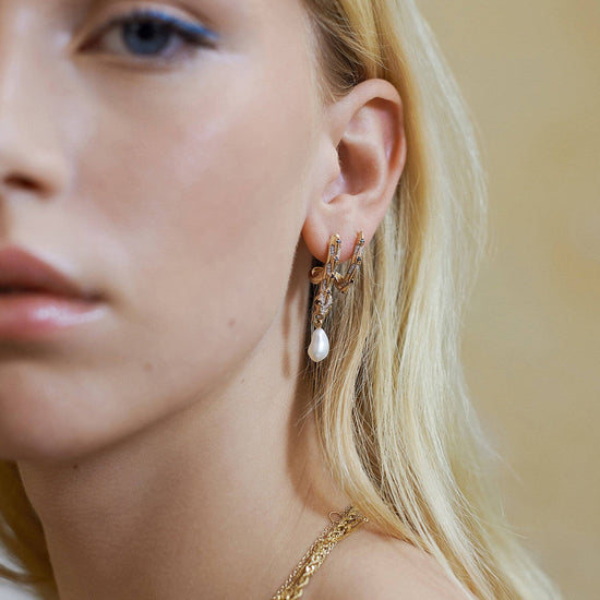 Harris Reed Fine Coiled Serpent Earrings | 14ct Solid Gold/Pearl & Diamond Earrings Missoma 