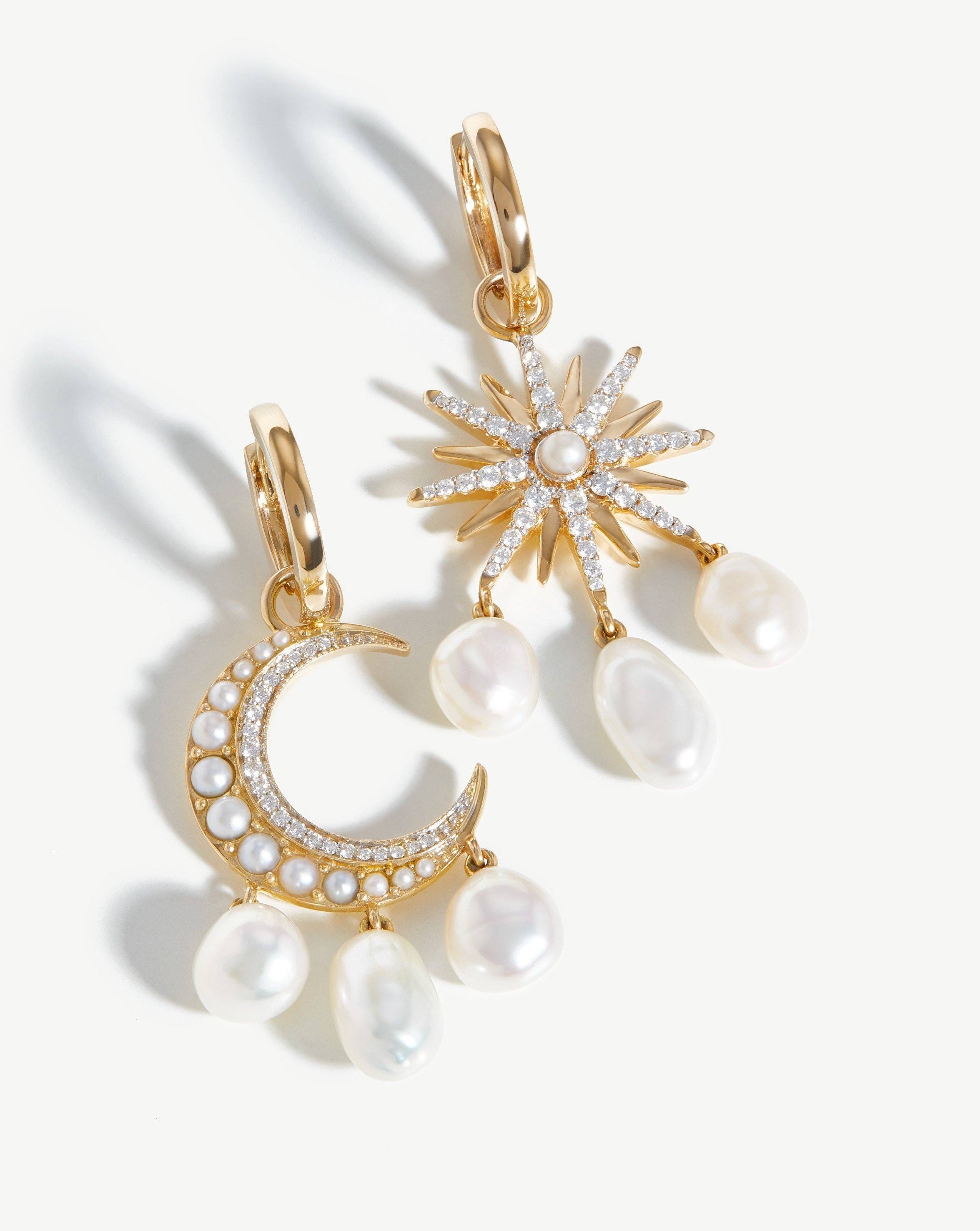 Harris Reed Fine Moon Starlight Earrings | 14ct Solid Gold/Pearl & Diamond Earrings Missoma 
