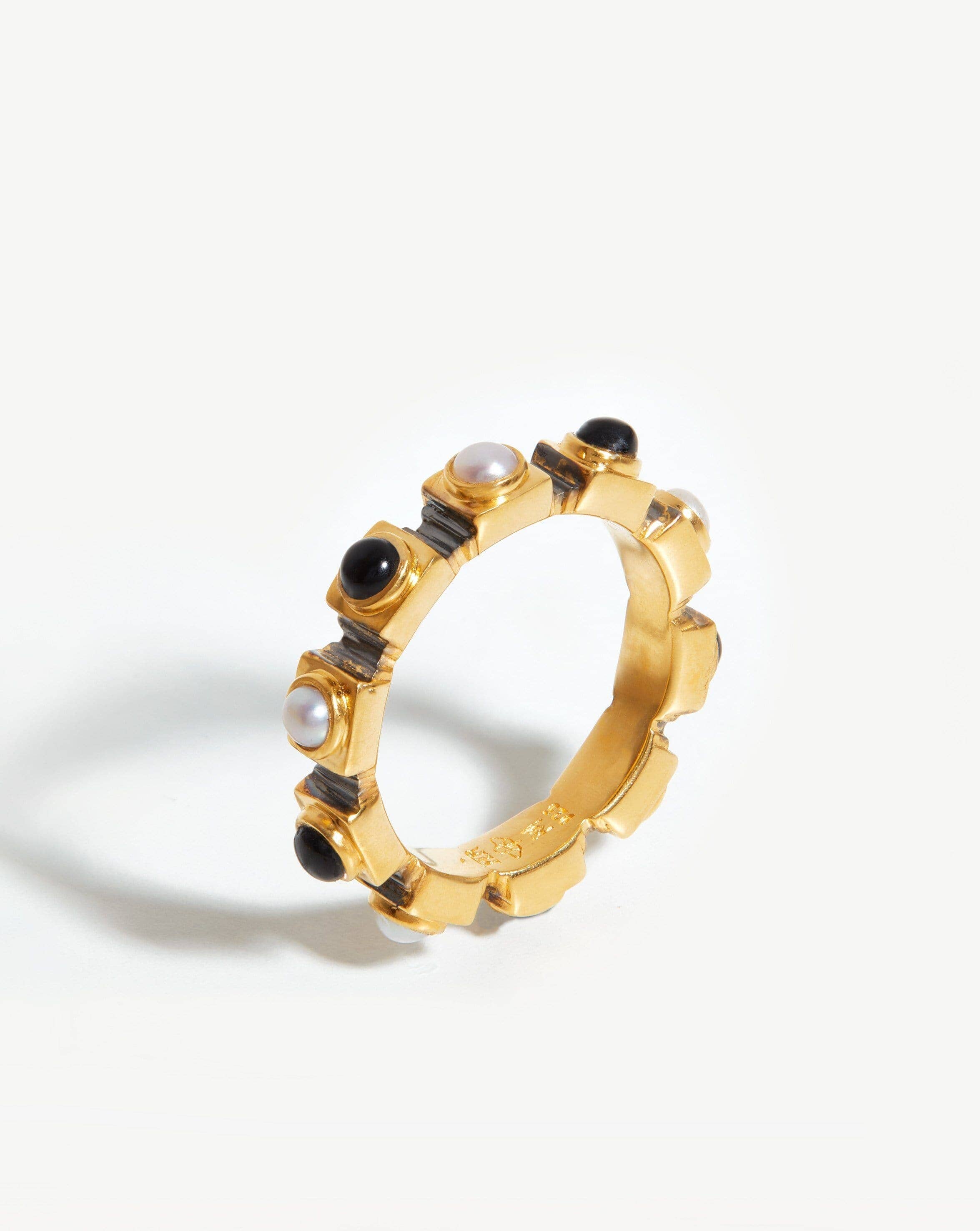 Harris Reed Gemstone Stacking Ring | 18ct Gold Plated Vermeil/Pearl & Black Onyx Rings Missoma 