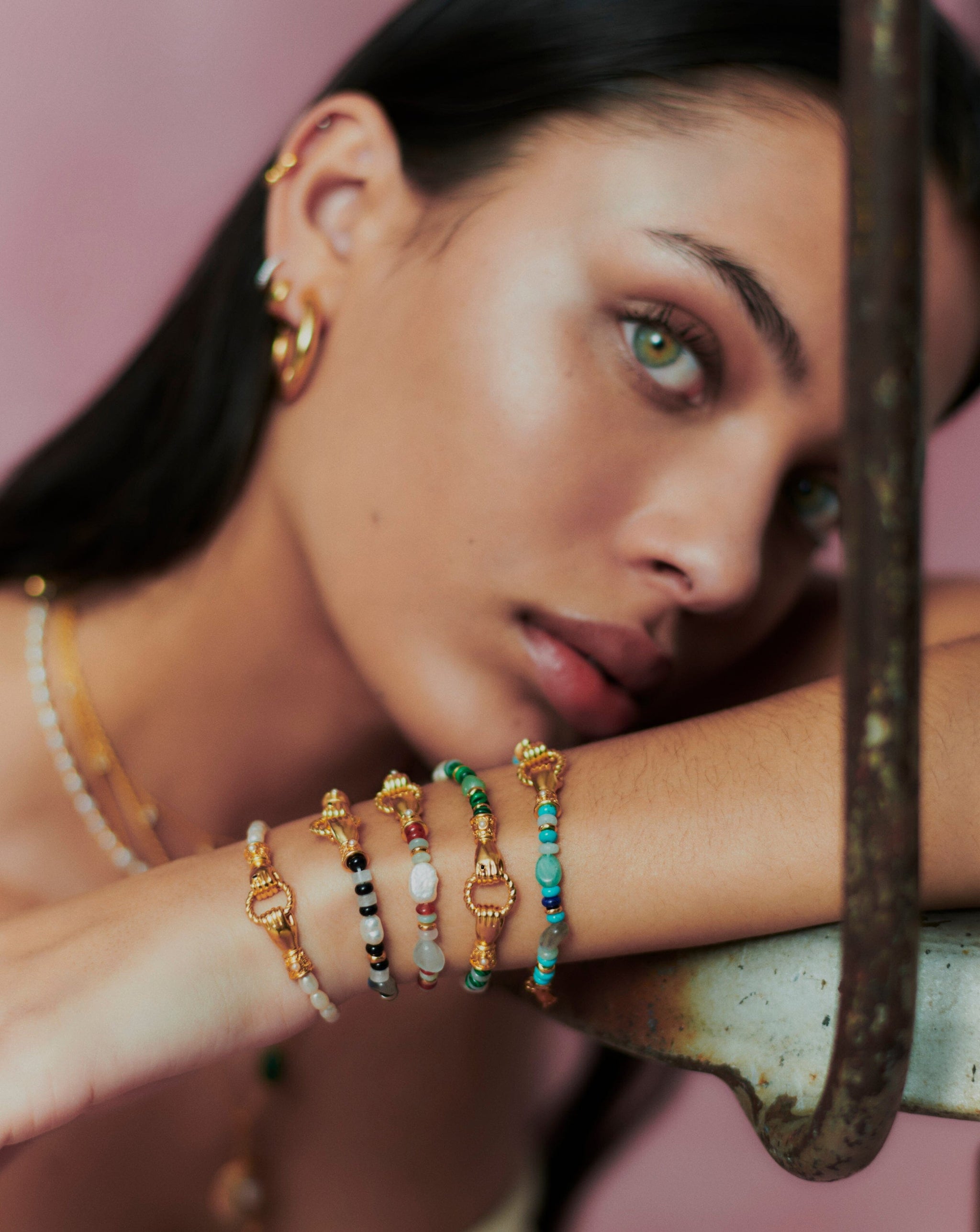 Harris Reed In Good Hands Beaded Gemstone Bracelet | 18ct Gold Plated/Black Chalcedony & Pearl Bracelets Missoma 