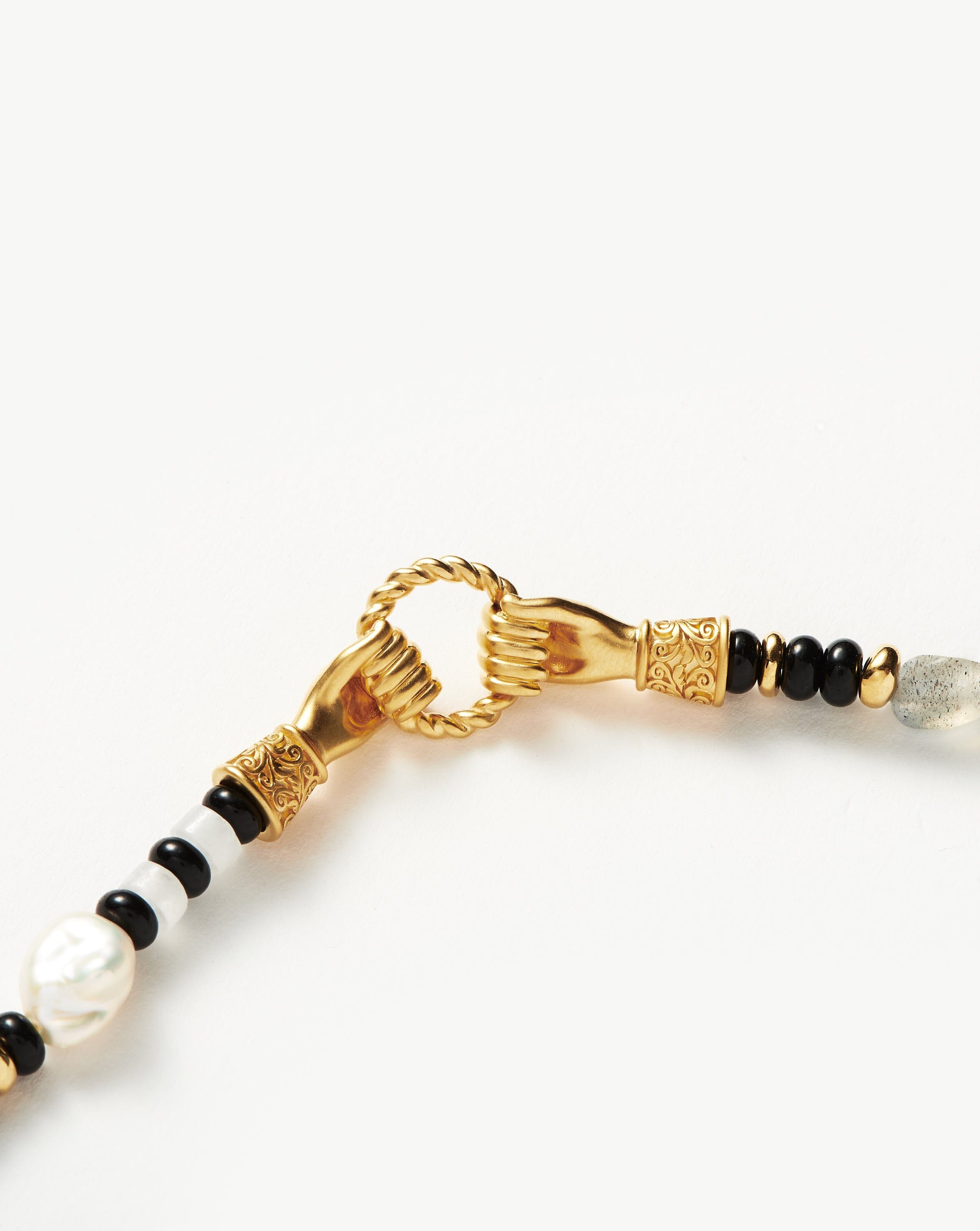 Harris Reed In Good Hands Beaded Gemstone Bracelet | 18ct Gold Plated/Black Chalcedony & Pearl Bracelets Missoma 