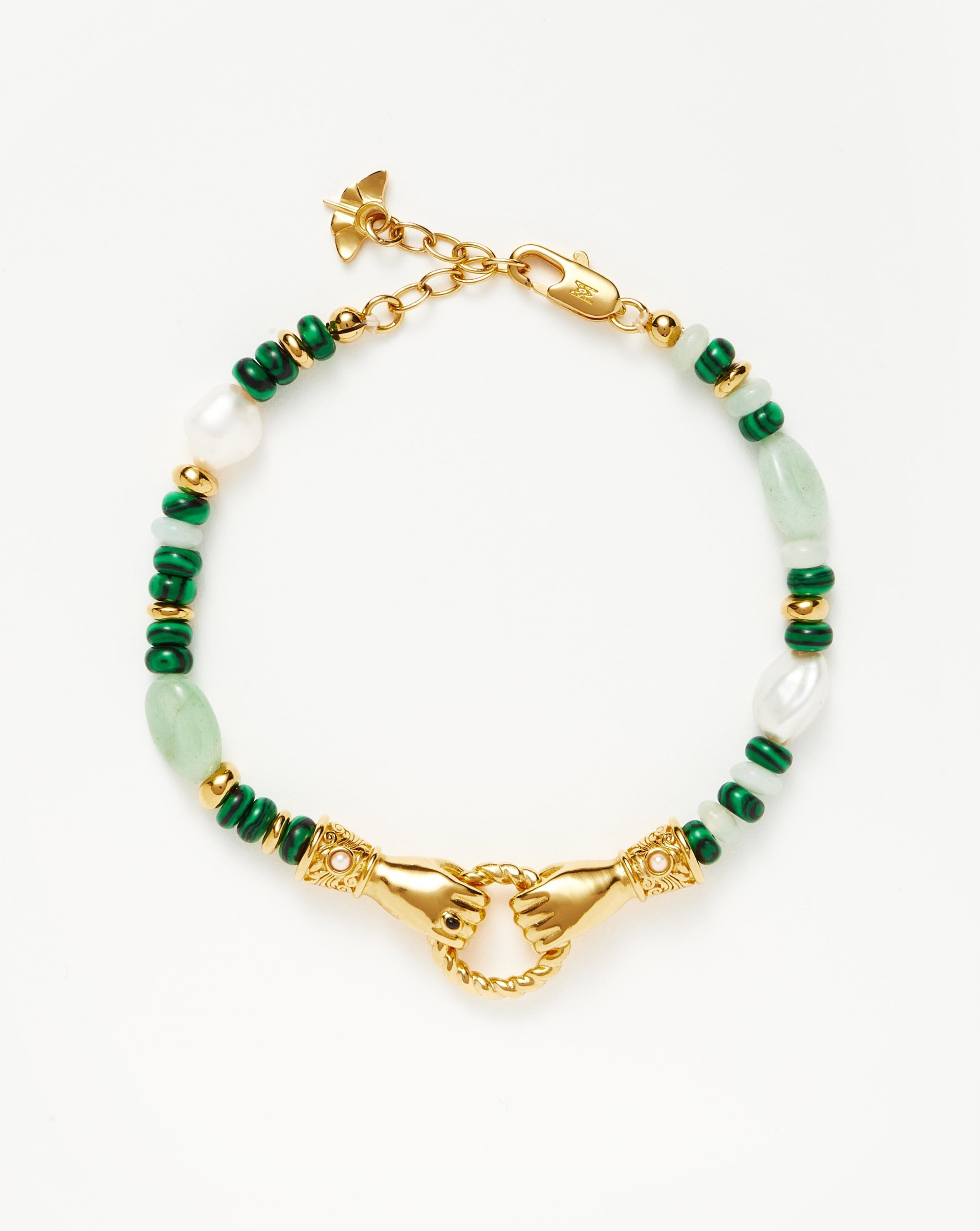 Harris Reed In Good Hands Beaded Gemstone Bracelet | 18ct Gold Plated/Multi Green Gemstone & Pearl Bracelets Missoma 