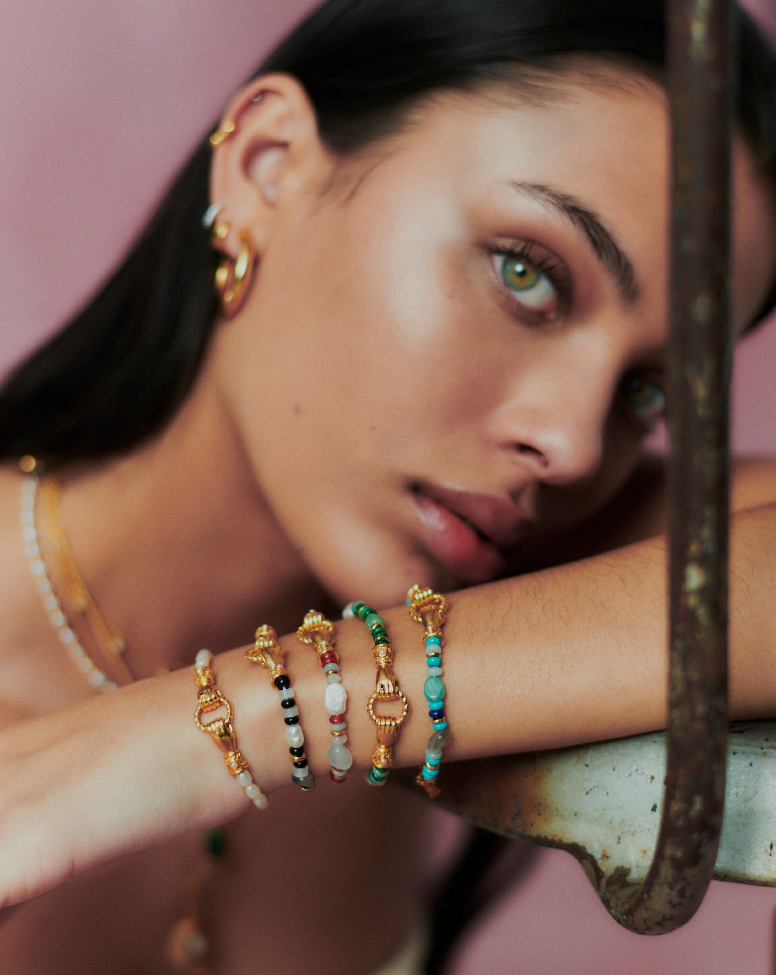 Harris Reed In Good Hands Beaded Gemstone Bracelet | 18ct Gold Plated/Turquoise, Lapis & Pearl Bracelets Missoma 