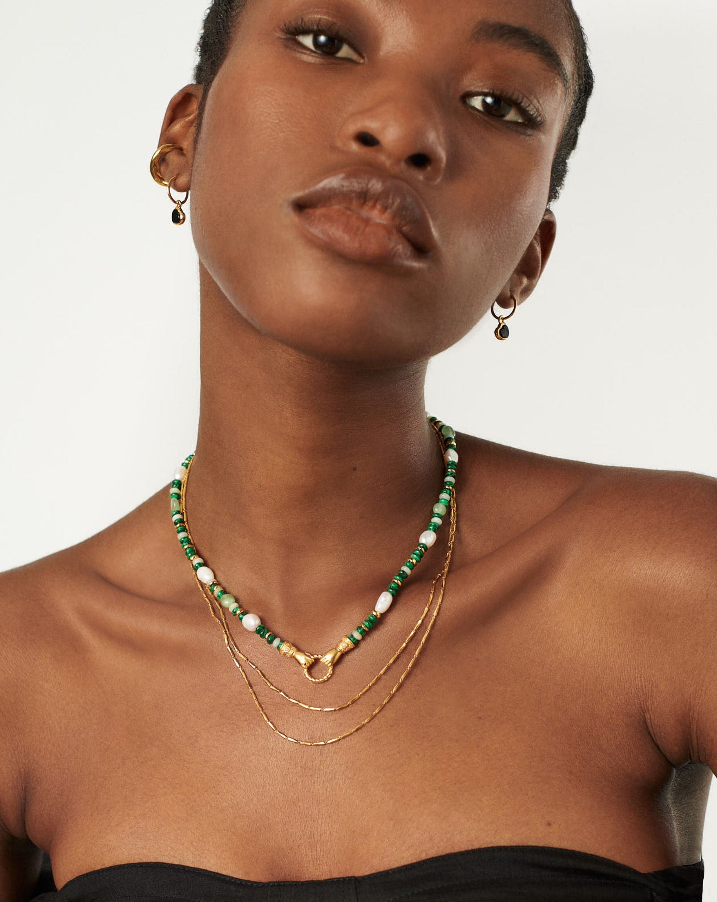 Harris Reed In Good Hands Beaded Gemstone Necklace | 18ct Gold Plated/Multi Green Gemstone & Pearl Necklaces Missoma 