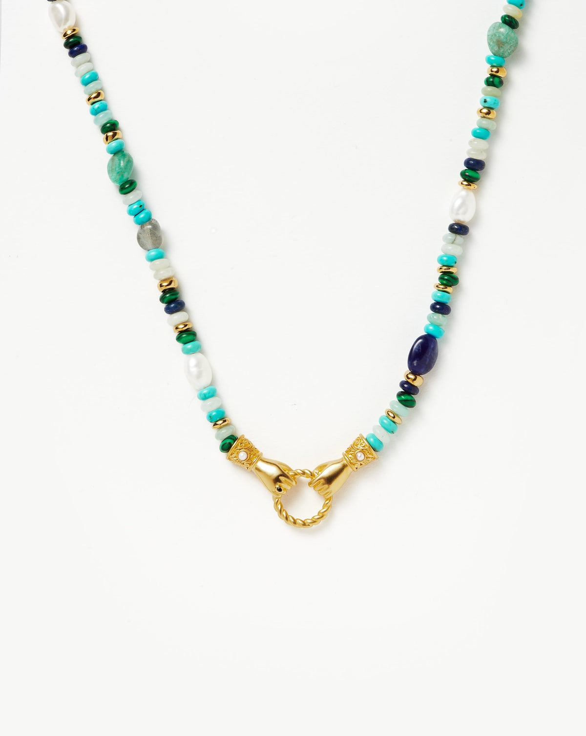 Harris Reed In Good Hands Beaded Gemstone Necklace |18ct Gold Plated ...