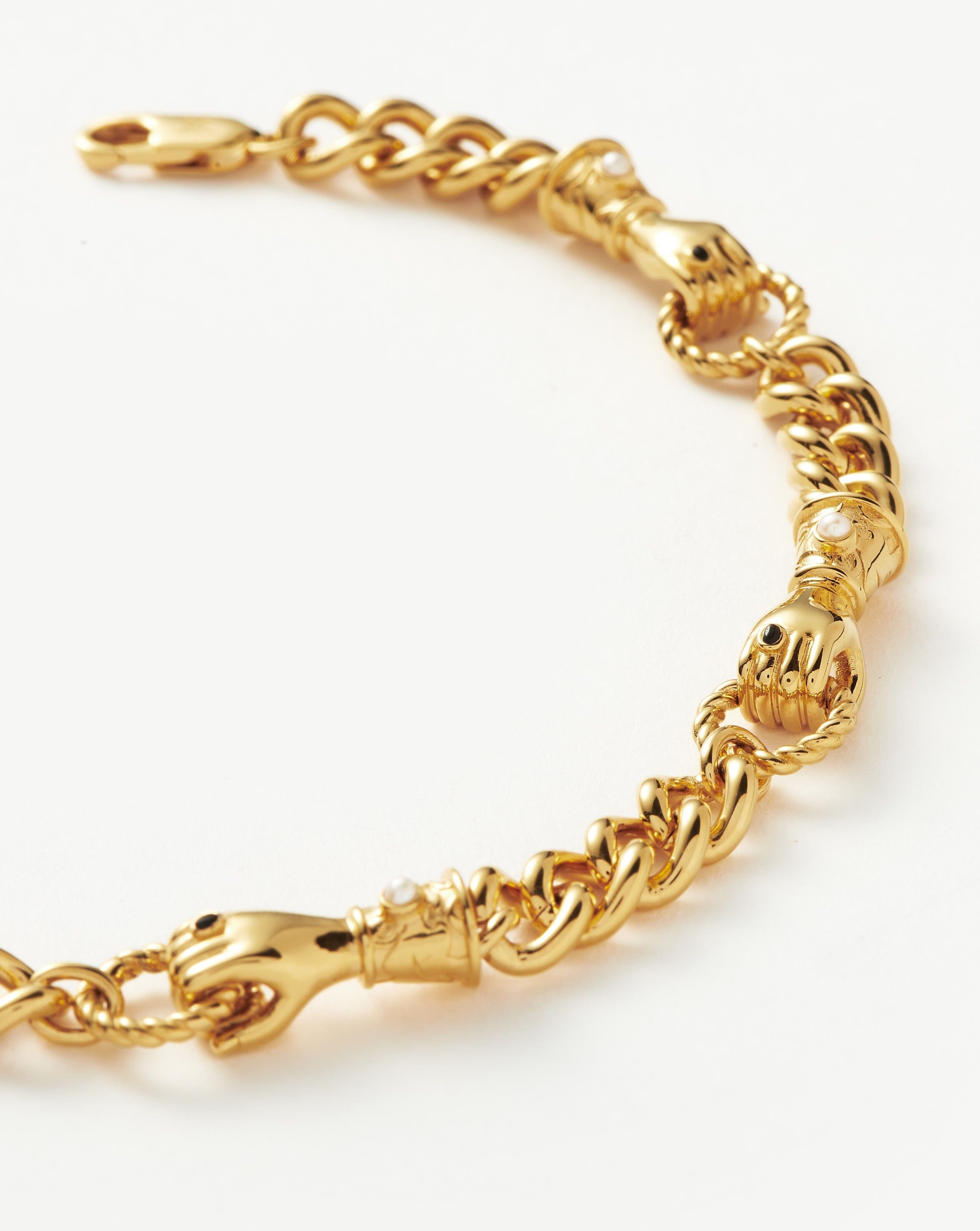 Harris Reed In Good Hands Charm Bracelet | 18ct Gold Plated/Black Onyx & Pearl Bracelets Missoma 