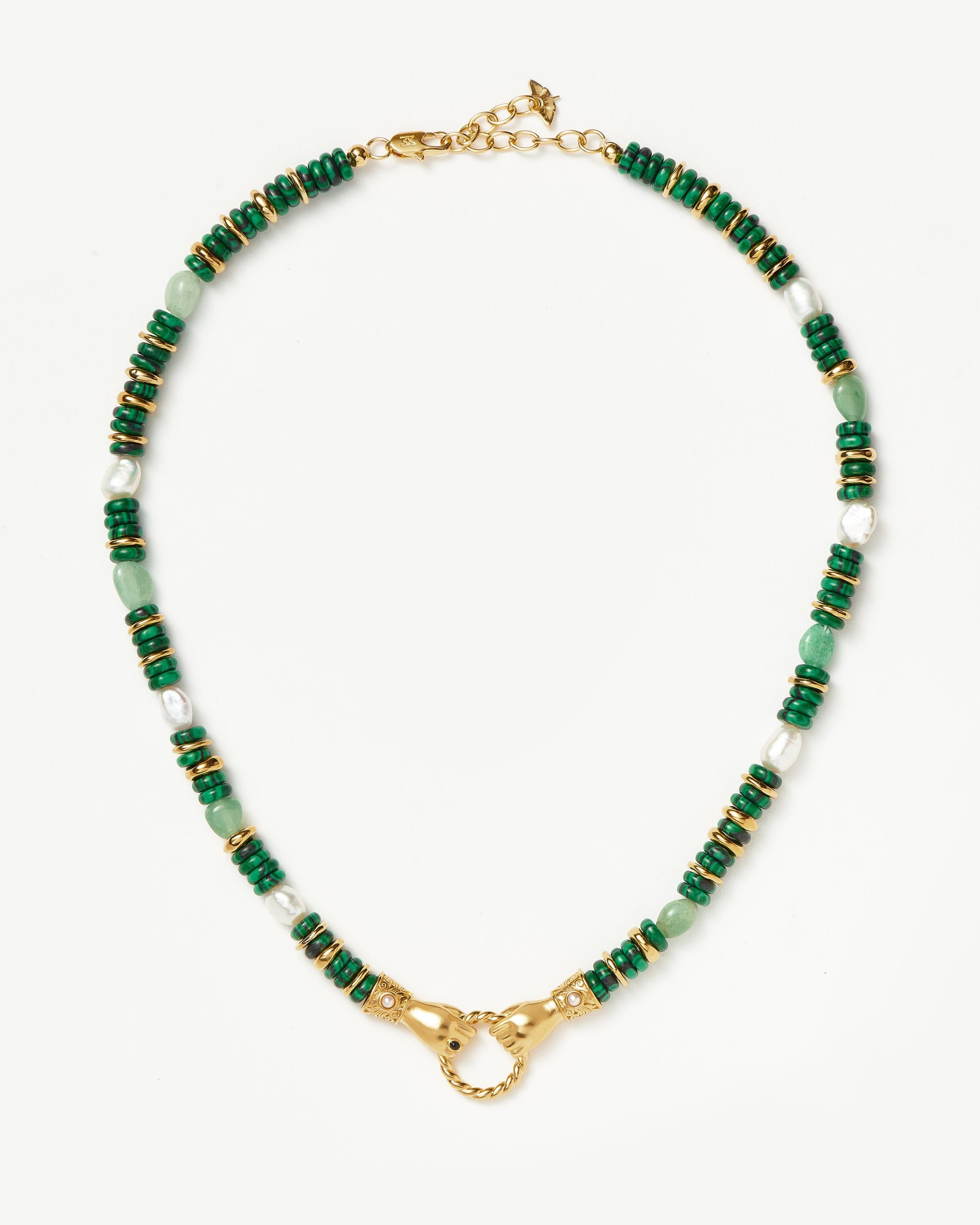 Harris Reed In Good Hands Chunky Beaded Gemstone Necklace | 18ct Gold Plated/Multi Green Gemstone & Pearl Necklaces Missoma 