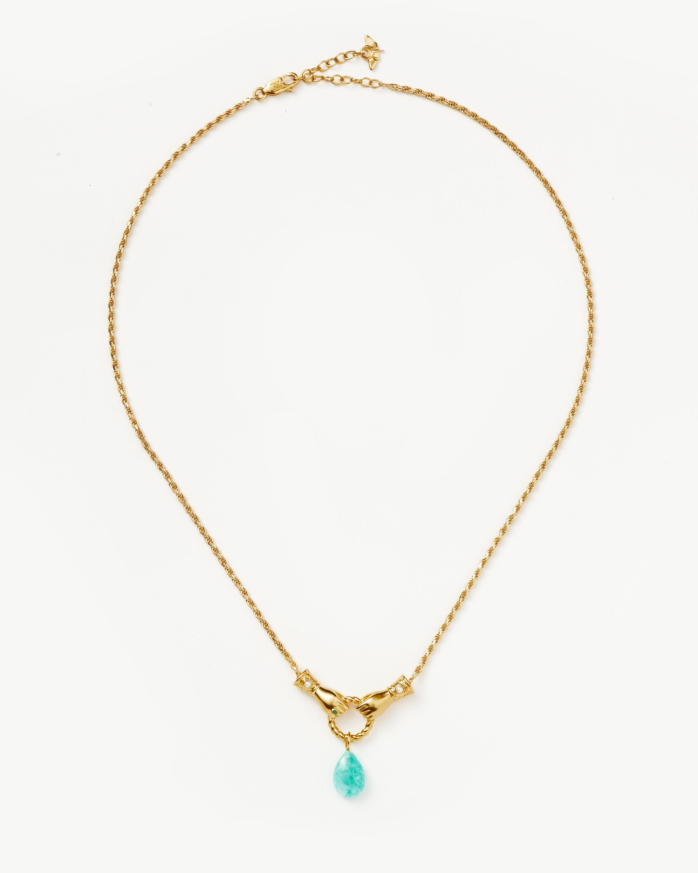 Harris Reed In Good Hands Drop Pendant Necklace | 18ct Gold Plated/Amazonite & Pearl Necklaces Missoma 