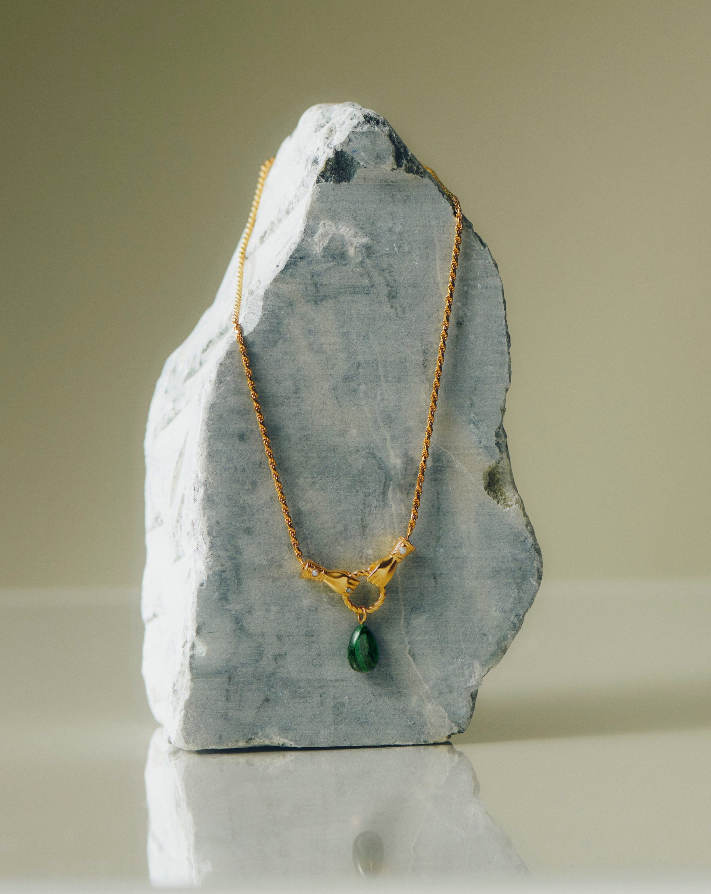 Harris Reed In Good Hands Drop Pendant Necklace | 18ct Gold Plated/Malachite & Pearl Necklaces Missoma 