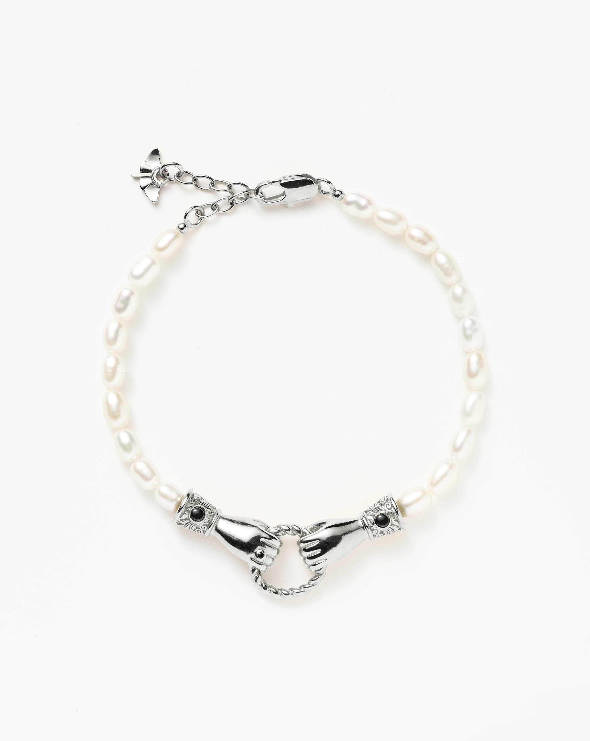 Harris Reed In Good Hands Pearl Bracelet | Silver Plated/Pearl & Black Onyx Bracelets Missoma 