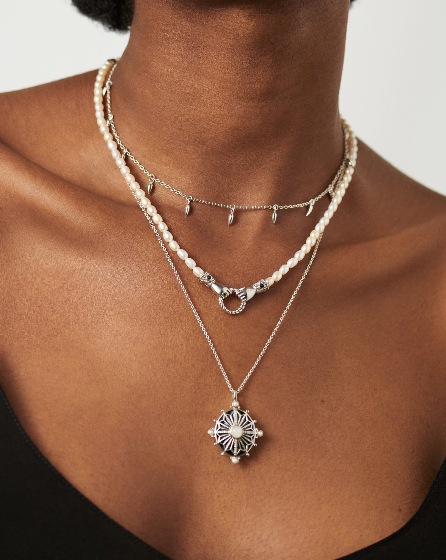 Buy Odette Wine Onyx and White Pearl Necklace Set online