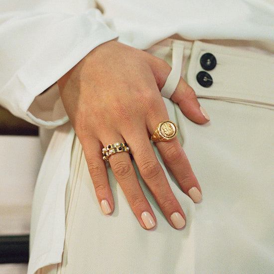 Harris Reed Janus Locket Signet Ring | 18ct Gold Plated/Black Cubic Zirconia Rings Missoma 