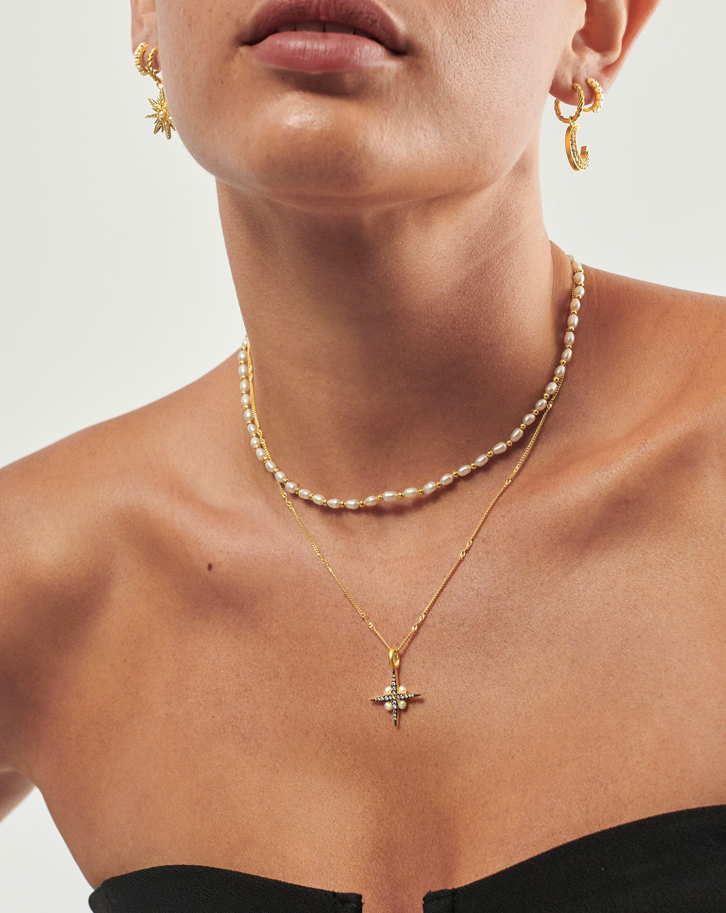 Harris Reed North Star Pearl Necklace Set | 18ct Gold Plated Vermeil/Pearl Layering Sets Missoma 