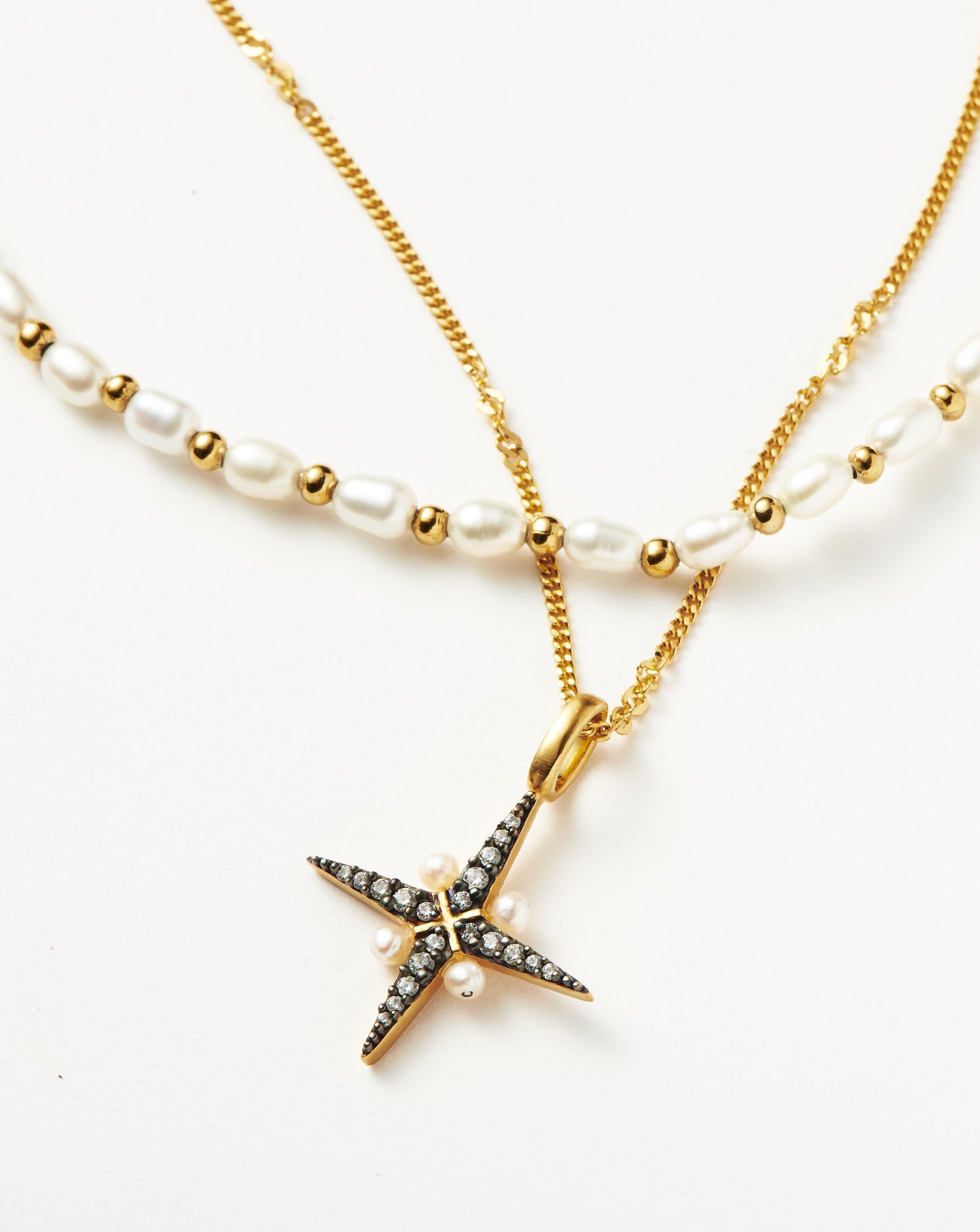 Harris Reed North Star Pearl Necklace Set | 18ct Gold Plated Vermeil/Pearl Layering Sets Missoma 