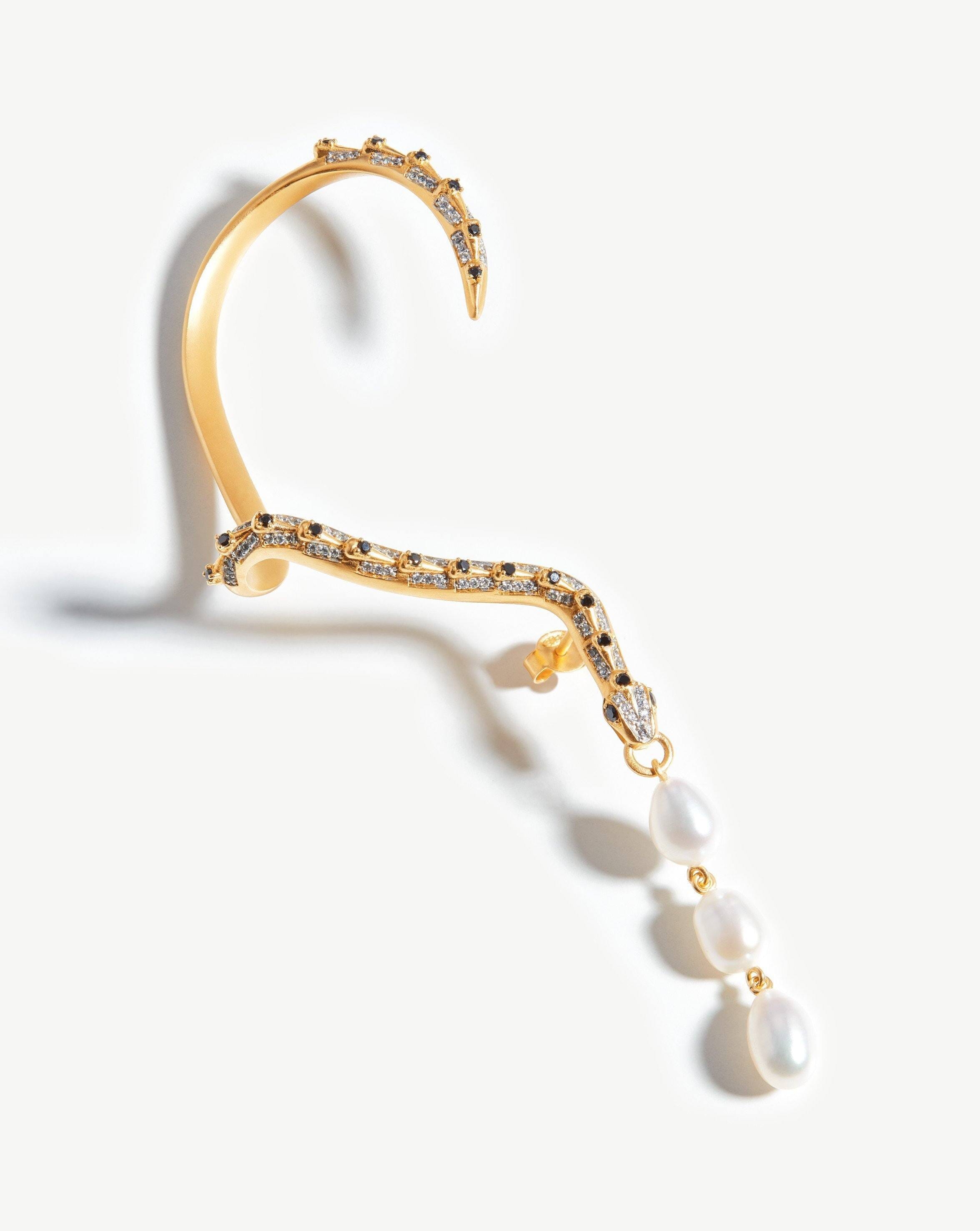 Harris Reed Pearl Serpent Ear Cuff | 18ct Gold Plated/Pearl Earrings Missoma 