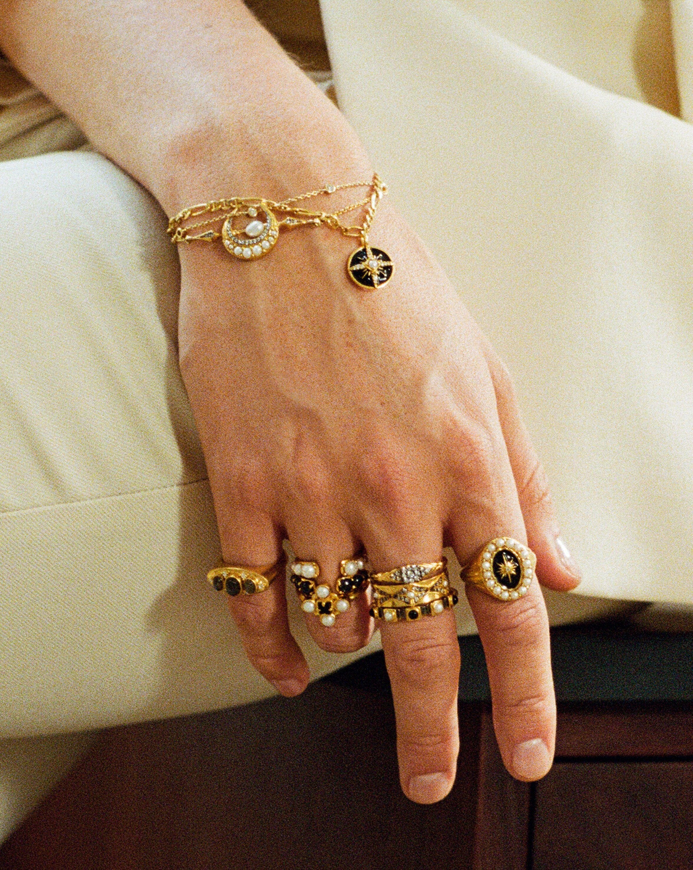 Harris Reed Rising Star Chain Bracelet | 18ct Gold Plated/Pearl & Black Enamel Bracelets Missoma 