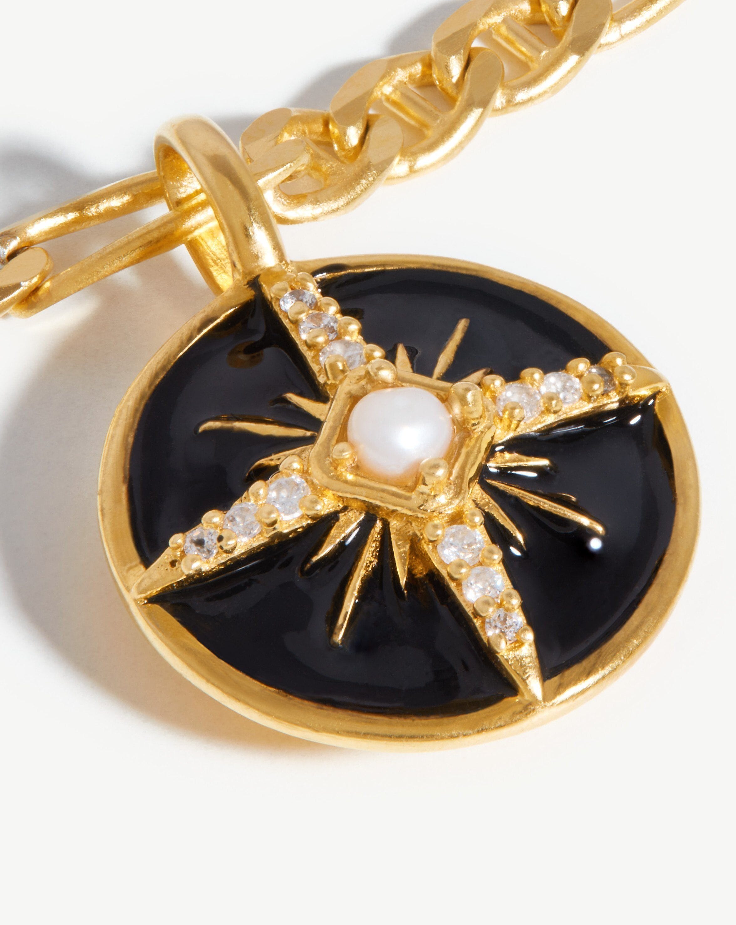 Missoma Harris Reed Rising Star Locket Necklace | 18ct Gold Plated/Pearl & Black Enamel