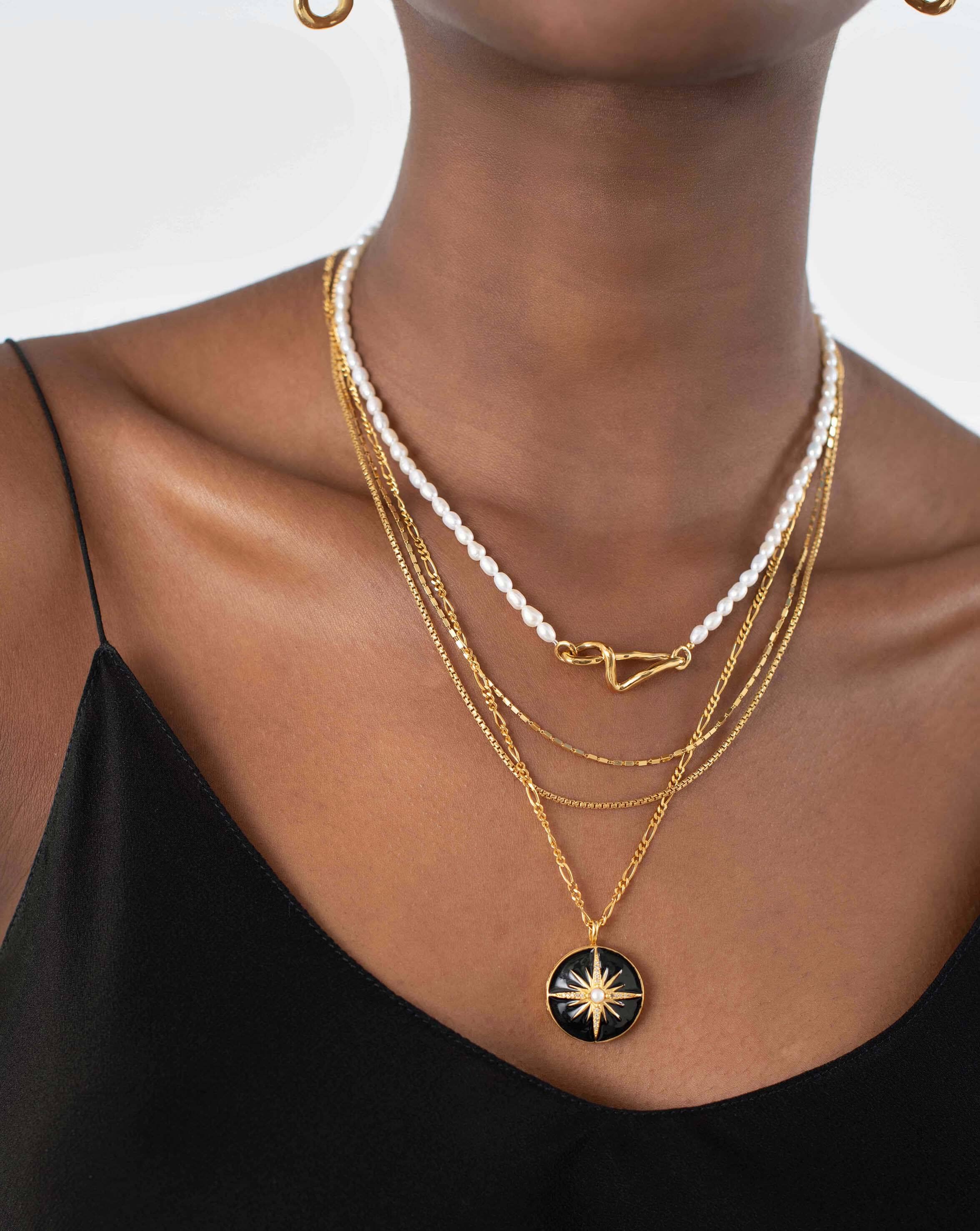 Harris Reed Rising Star Locket Necklace | 18ct Gold Plated/Pearl & Black Enamel Necklaces Missoma 