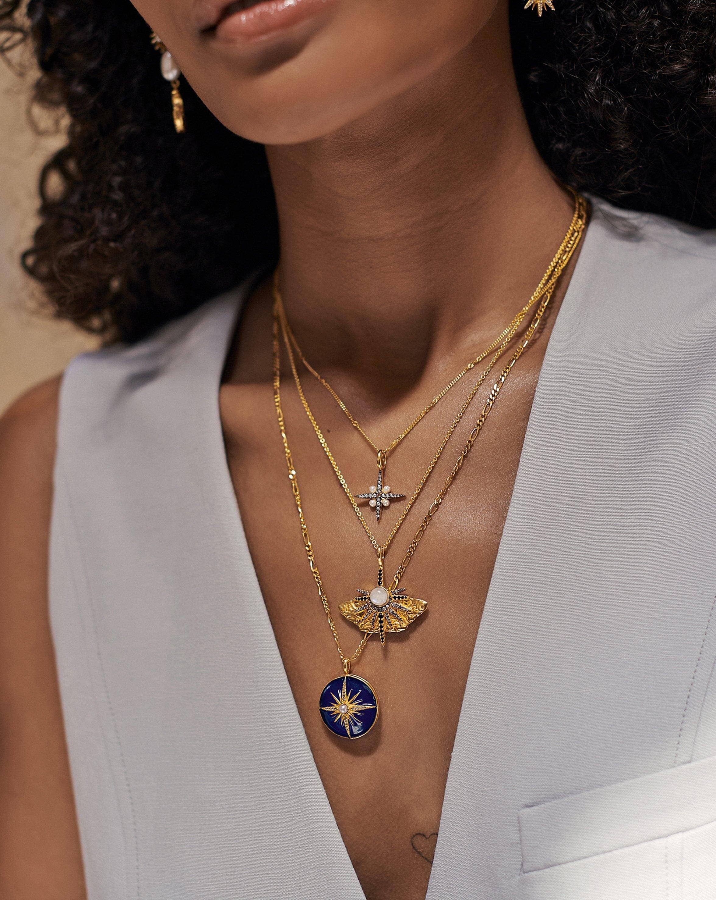 Harris Reed Rising Star Locket Necklace | 18ct Gold Plated/Pearl & Blue Enamel Necklaces Missoma 