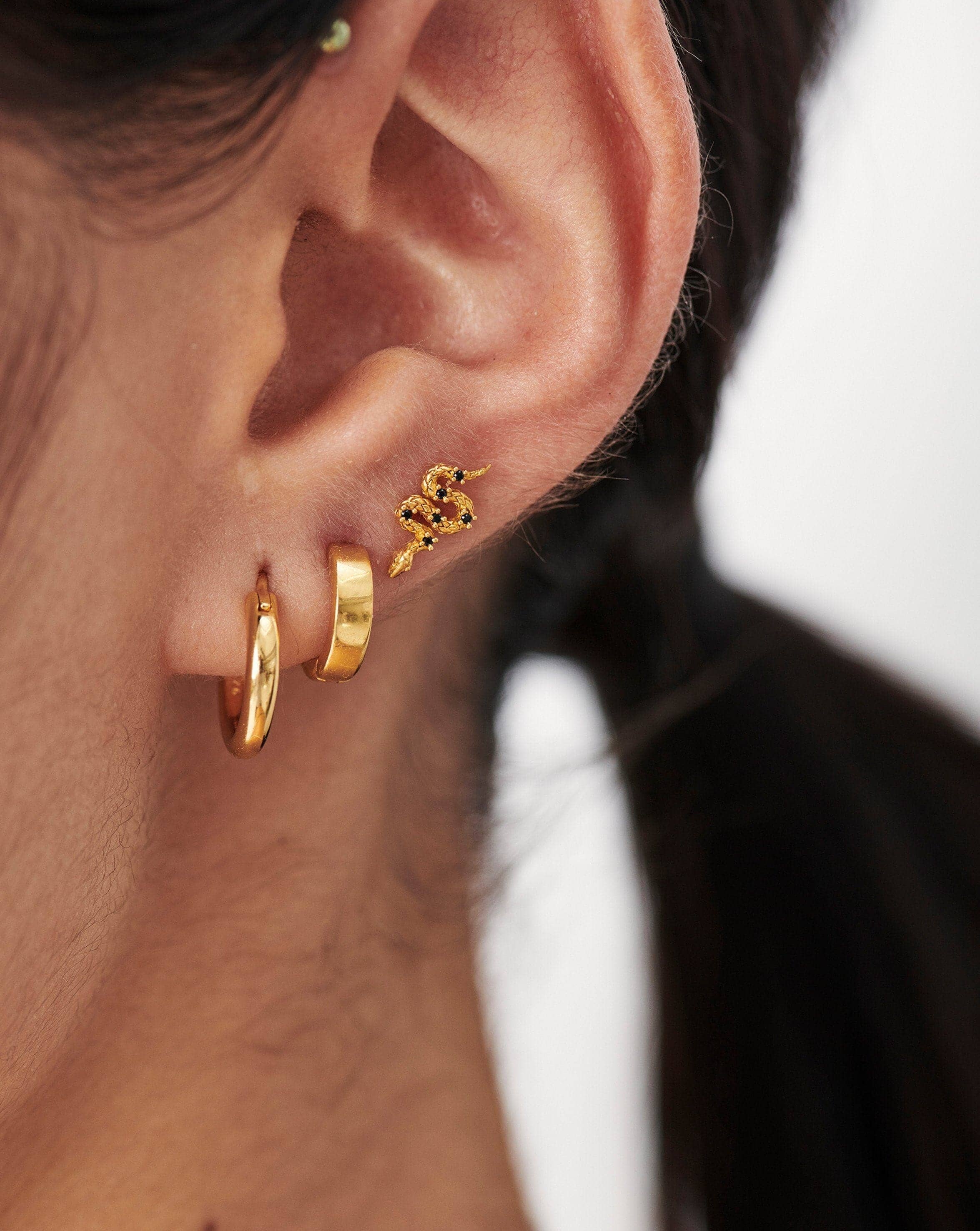 Harris Reed Serpent Single Stud Earring | 18ct Gold Plated Vermeil/Bla |  Missoma