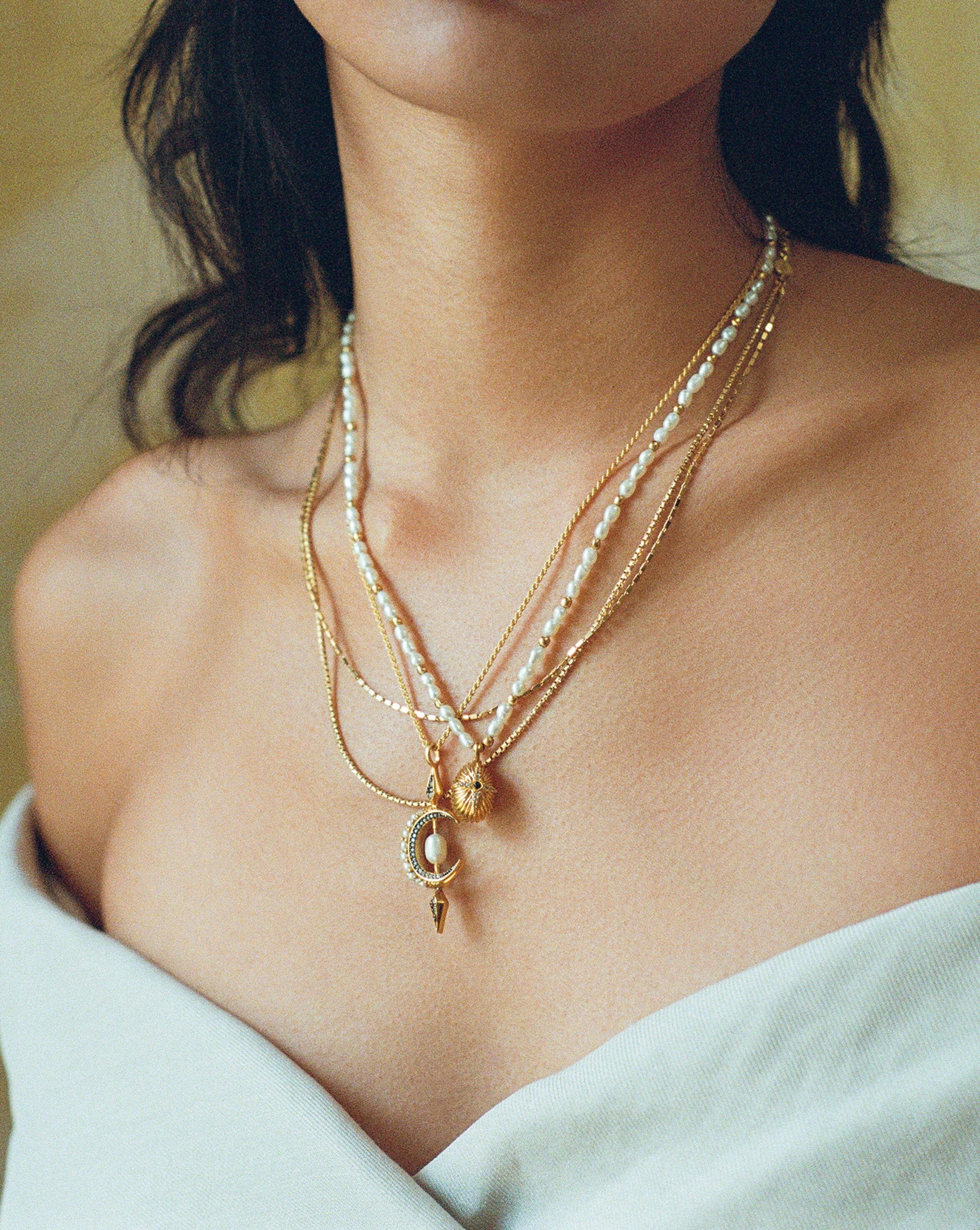 Harris Reed Star Crossed Pearl Necklace | 18ct Gold Plated/Pearl & Black Onyx Necklaces Missoma 