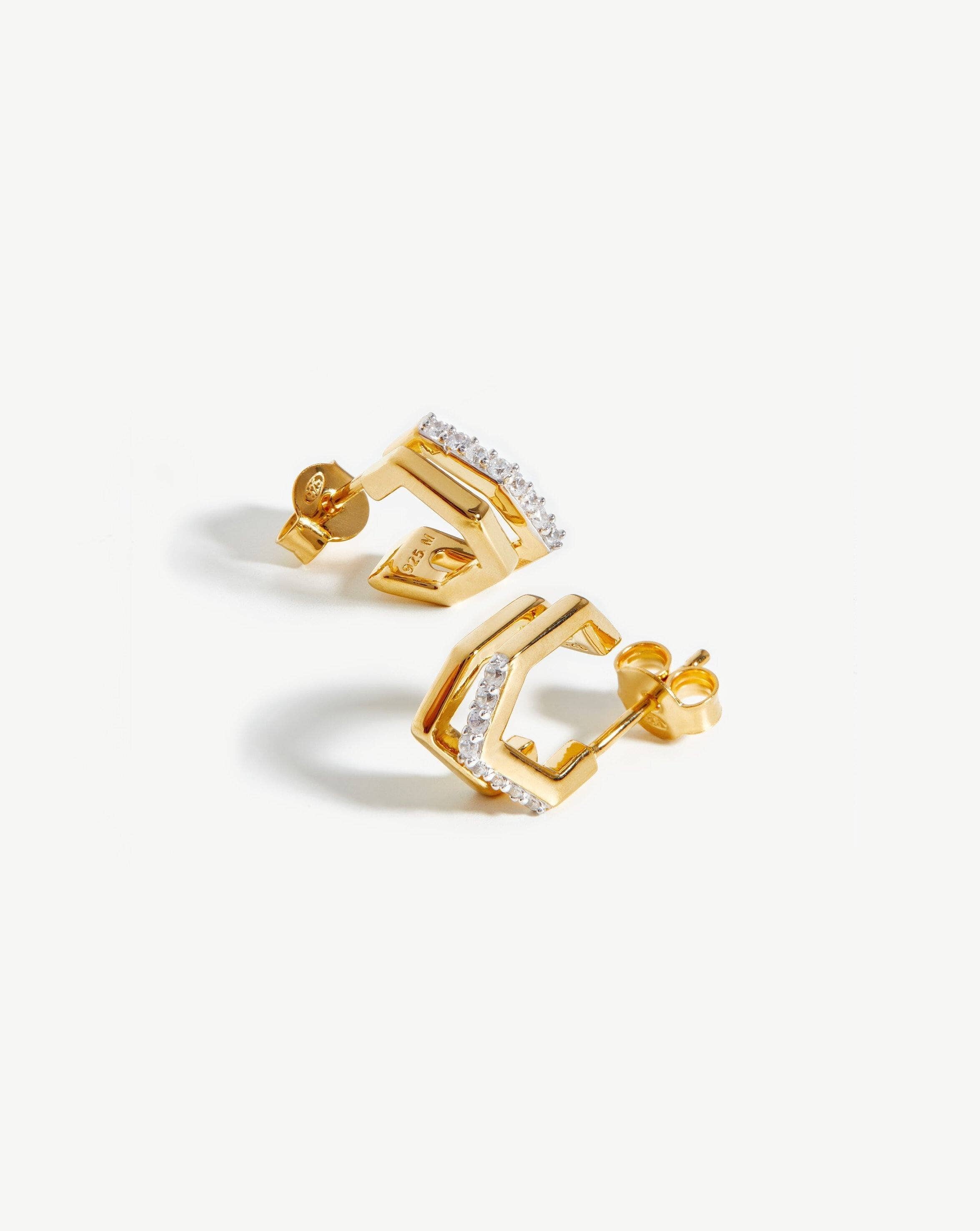 Hex Double Huggies | 18ct Gold Plated Vermeil/Cubic Zirconia Earrings Missoma 