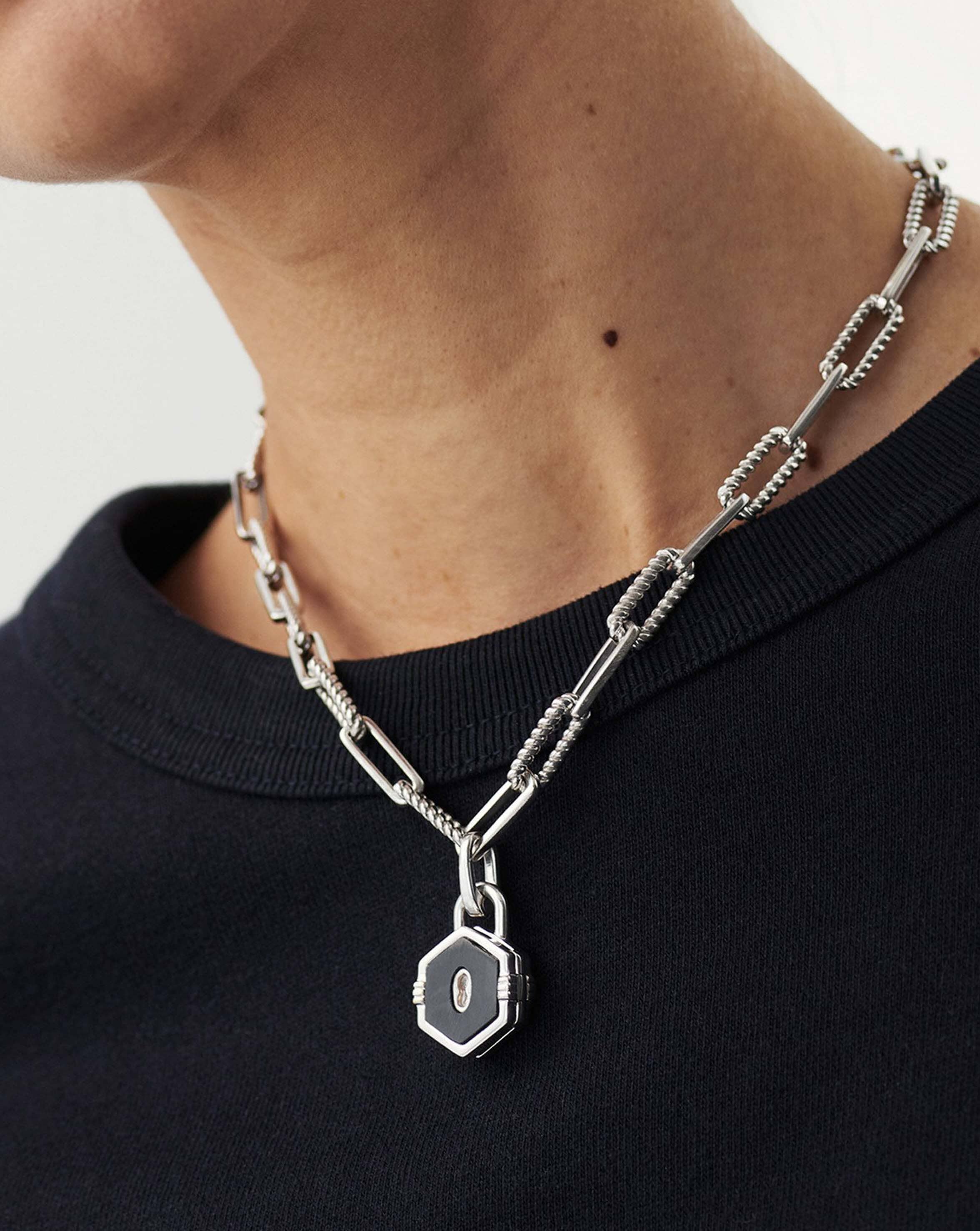 Missoma Hex Padlock Chain Necklace Silver Plated/Black Onyx