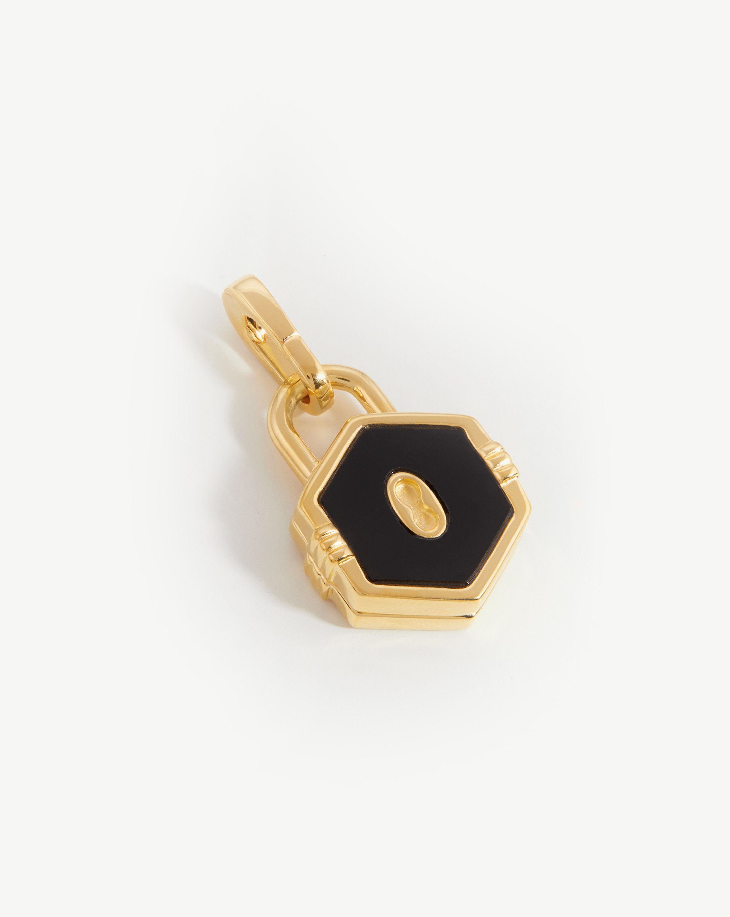 Hex Padlock Locket Clip-On Pendant Necklaces Missoma 18ct Gold Plated/Black Onyx 