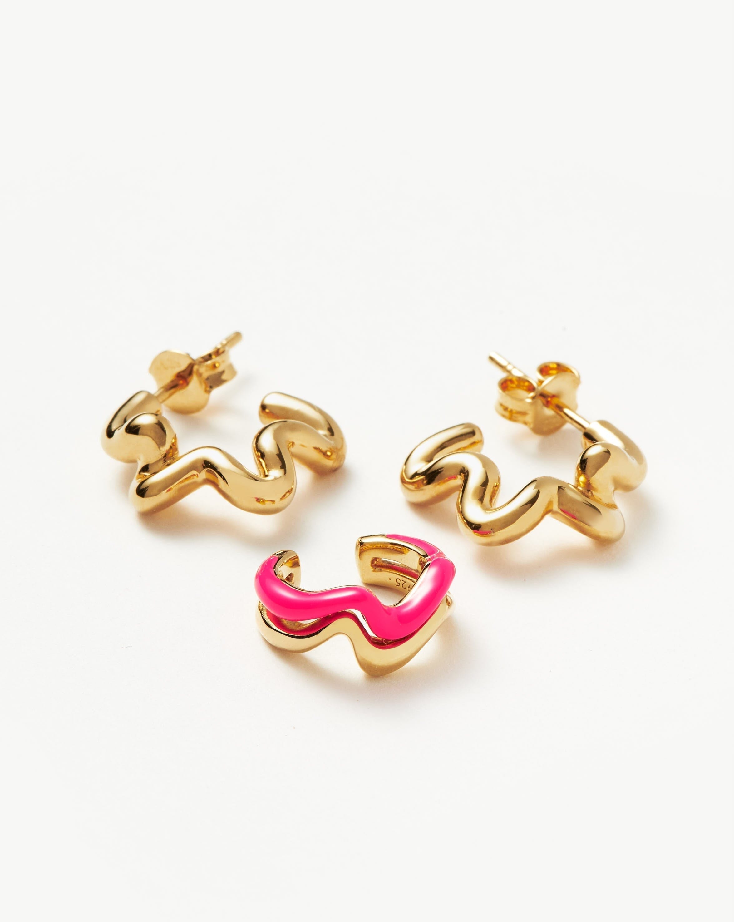 Hot Pink Squiggle Earring Set | 18ct Gold Plated Vermeil/Hot Pink Layering Sets Missoma 