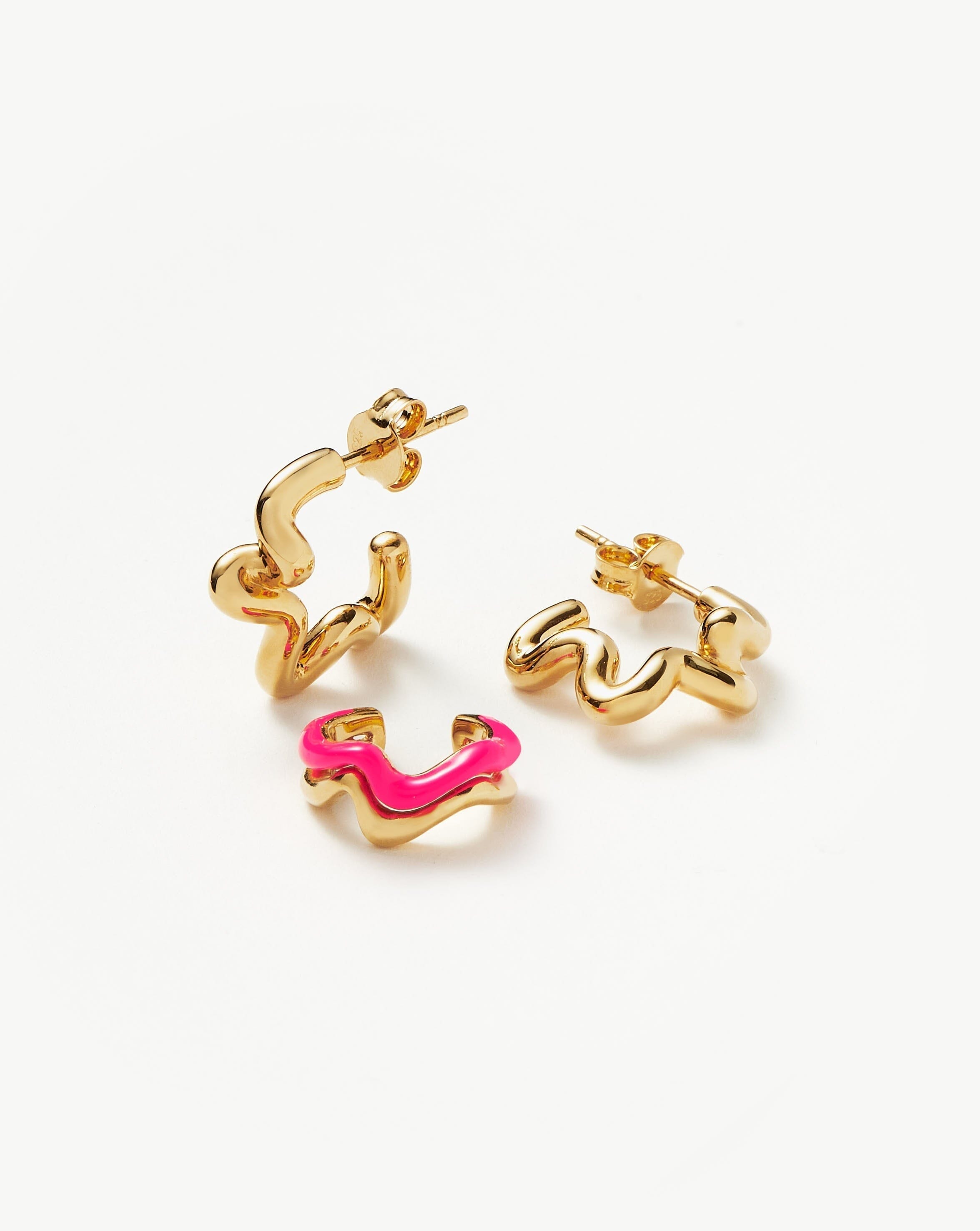 Hot Pink Squiggle Earring Set | 18ct Gold Plated Vermeil/Hot Pink Layering Sets Missoma 