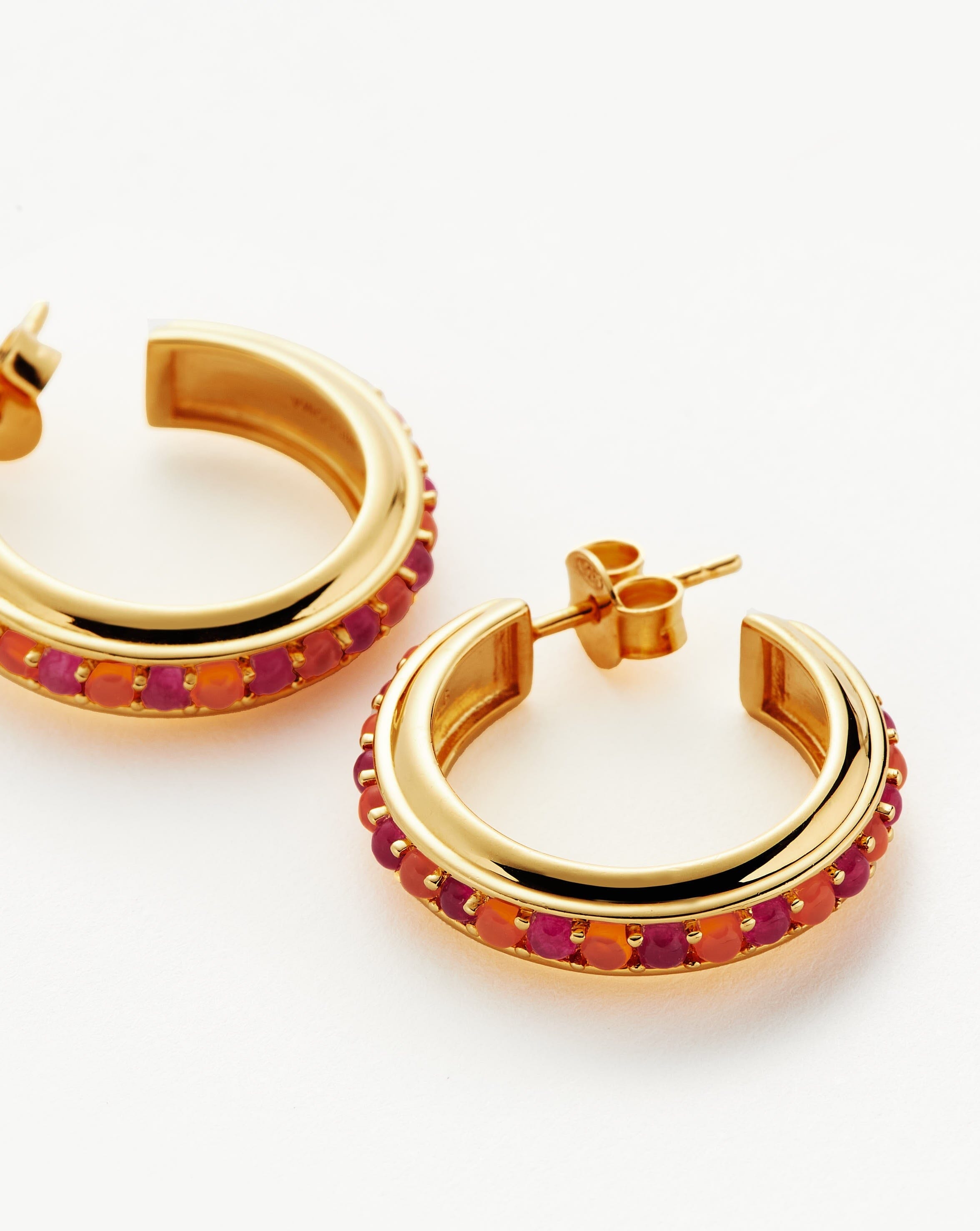Hot Rox Gemstone Medium Hoop Earrings | 18ct Gold Plated Vermeil/Pink Quartz & Peach Chalcedony Earrings Missoma 