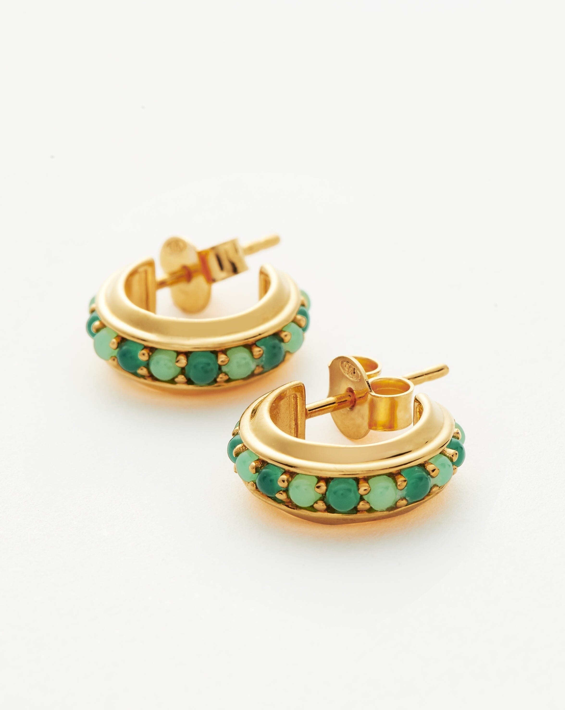 Hot Rox Gemstone Mini Hoop Earrings | 18ct Gold Plated Vermeil/Green Onyx & Chalcedony Earrings Missoma 