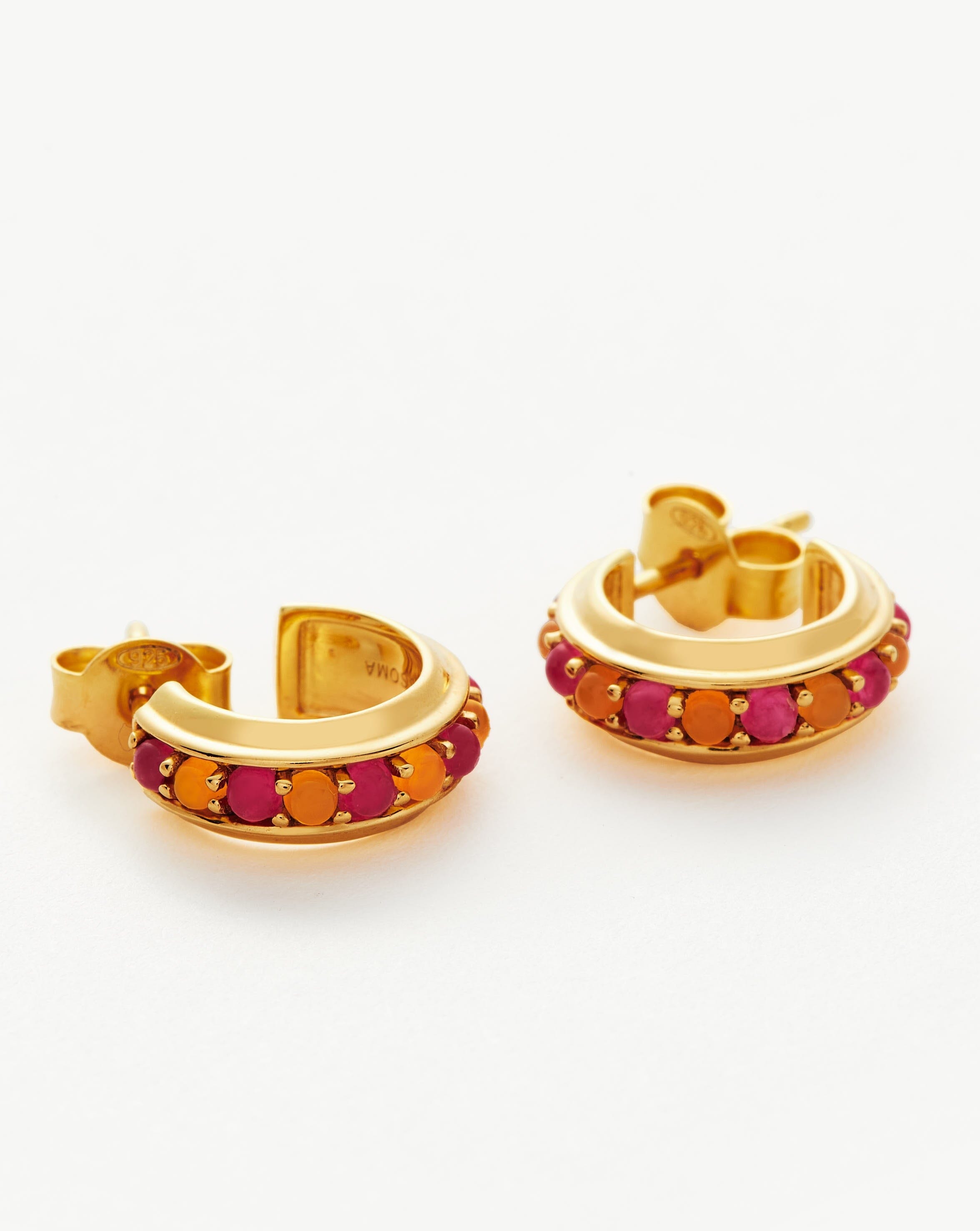 Hot Rox Gemstone Mini Hoop Earrings | 18ct Gold Plated Vermeil