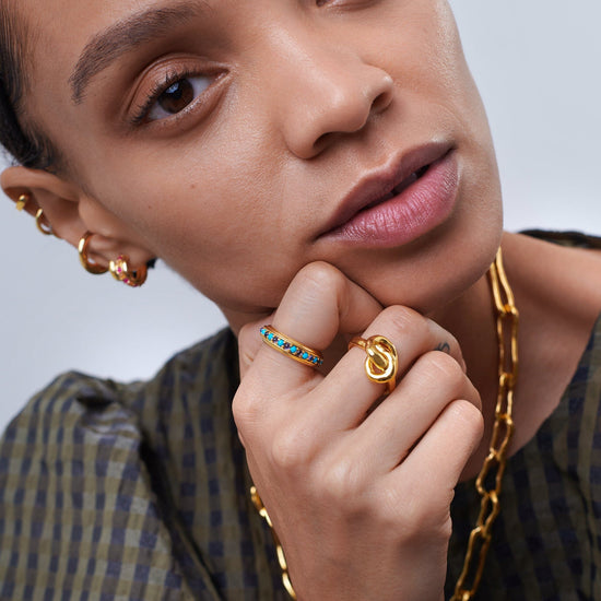 Hot Rox Gemstone Stacking Ring | 18ct Gold Plated Vermeil/Turquoise & Iolite Rings Missoma 