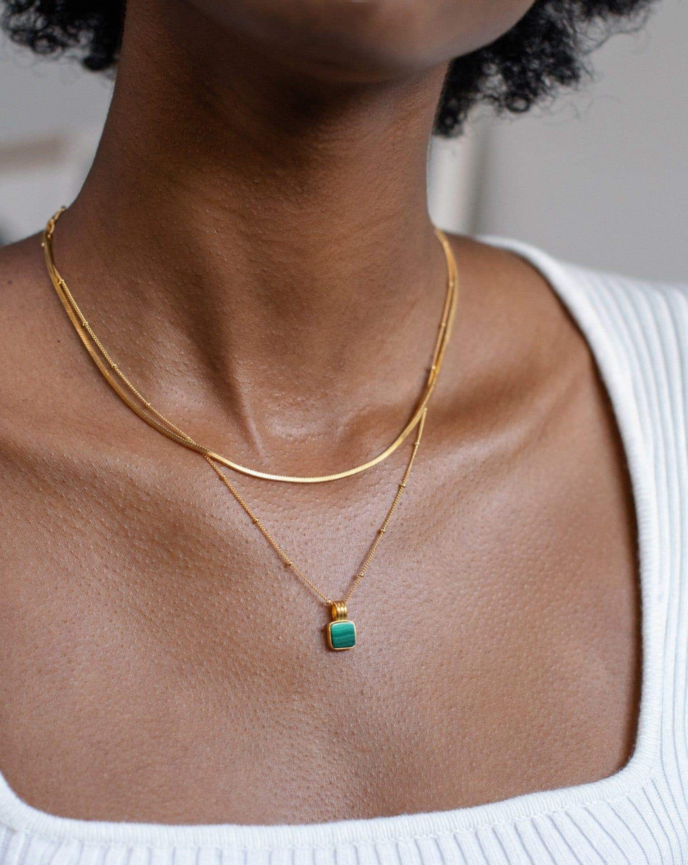 Nialaya Gold Necklace with Square Malachite Pendant – Nialaya Jewelry