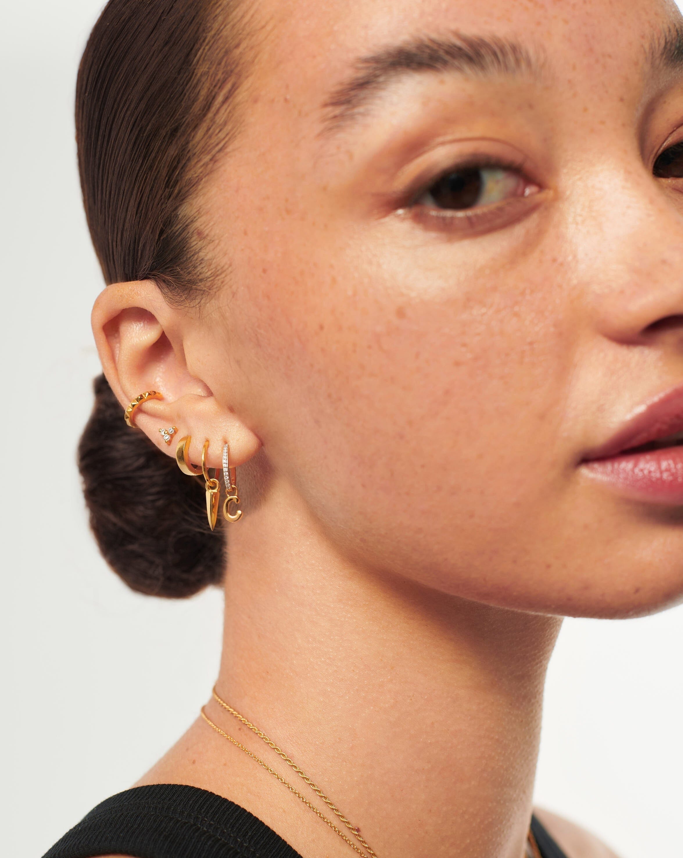 Initial Single Charm Hoop Earring - Initial C | 18ct Gold Plated Vermeil Earrings Missoma 