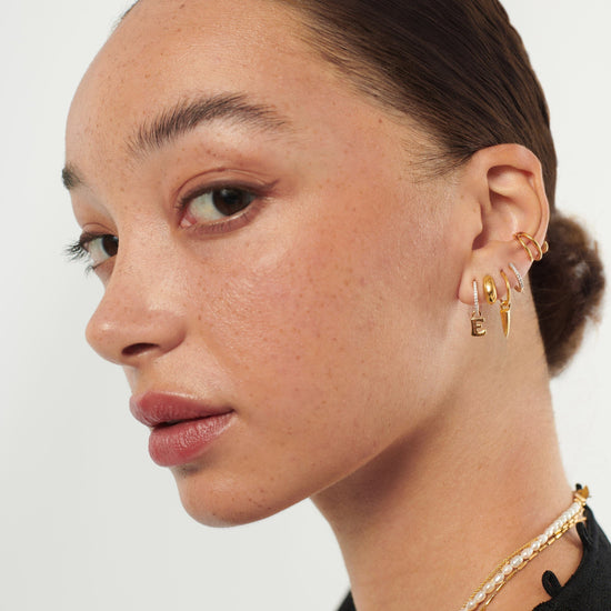 Initial Single Charm Hoop Earring - Initial E | 18ct Gold Plated Vermeil Earrings Missoma 
