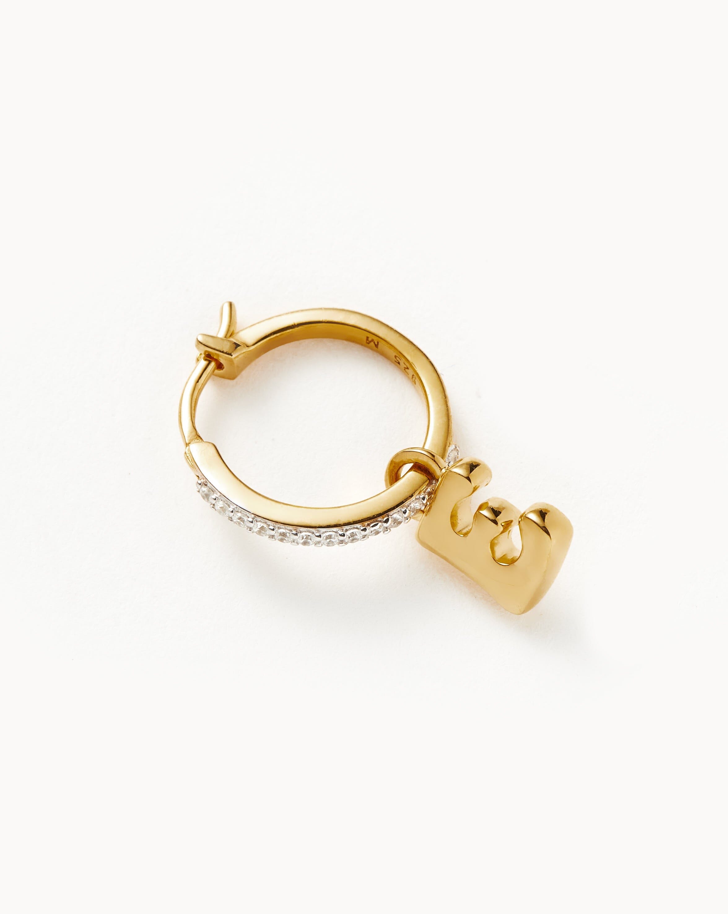 Initial Single Charm Hoop Earring - Initial E | 18ct Gold Plated Vermeil Earrings Missoma 