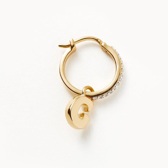 Initial Single Charm Hoop Earring - Initial G | 18ct Gold Plated Vermeil Earrings Missoma 