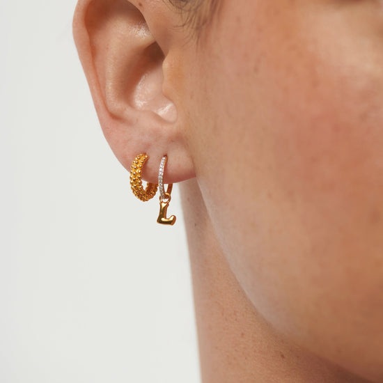 Initial Single Charm Hoop Earring - Initial L | 18ct Gold Plated Vermeil Earrings Missoma 