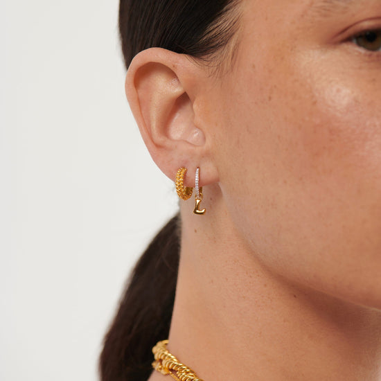 Initial Single Charm Hoop Earring - Initial L | 18ct Gold Plated Vermeil Earrings Missoma 