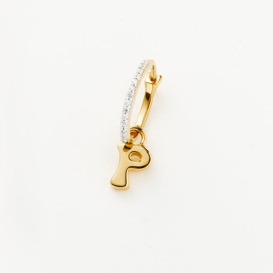 Initial Single Charm Hoop Earring - Initial P | 18ct Gold Plated Vermeil Earrings Missoma 