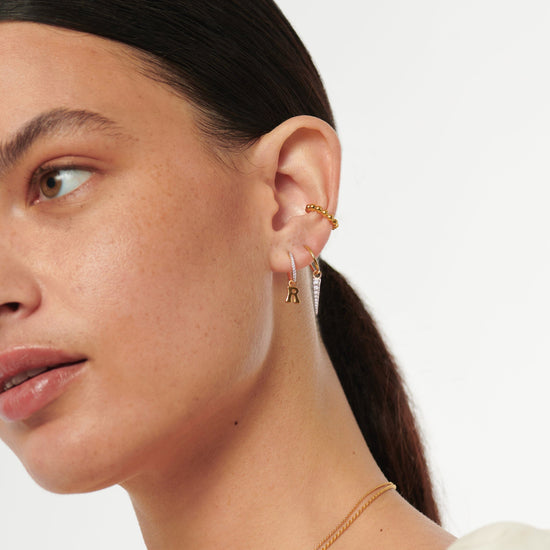 Initial Single Charm Hoop Earring - Initial R | 18ct Gold Plated Vermeil Earrings Missoma 