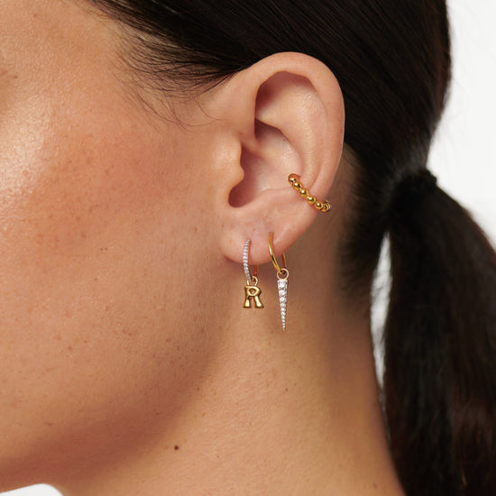 Initial Single Charm Hoop Earring - Initial R | 18ct Gold Plated Vermeil Earrings Missoma 