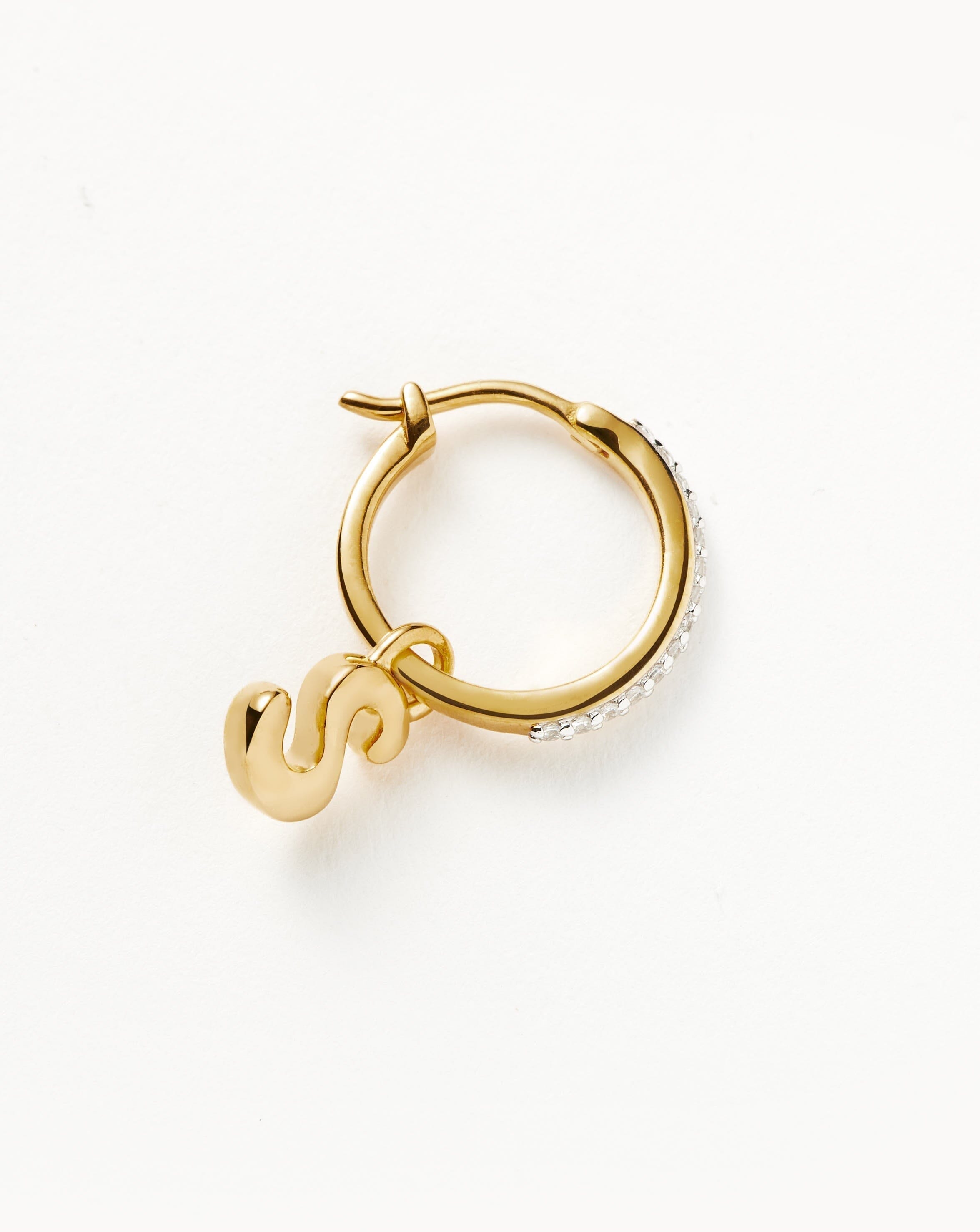 Initial Single Charm Hoop Earring - Initial S | 18ct Gold Plated Vermeil Earrings Missoma 