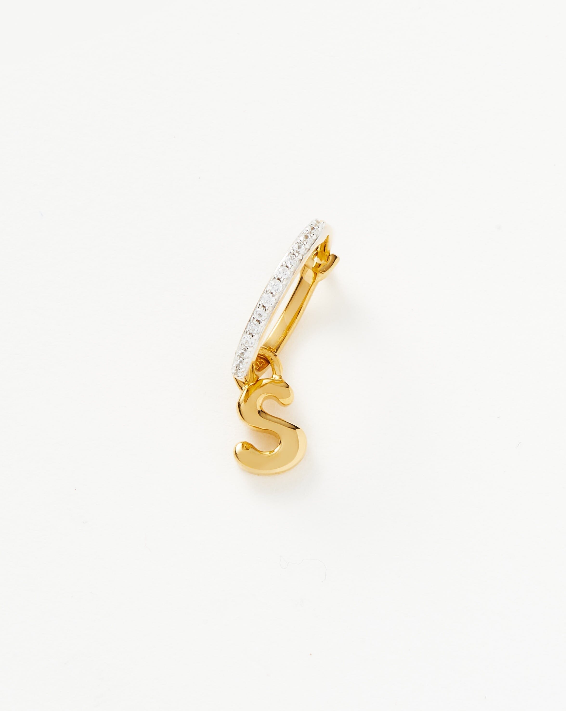Initial Single Charm Hoop Earring - Initial S | 18ct Gold Plated Vermeil Earrings Missoma 