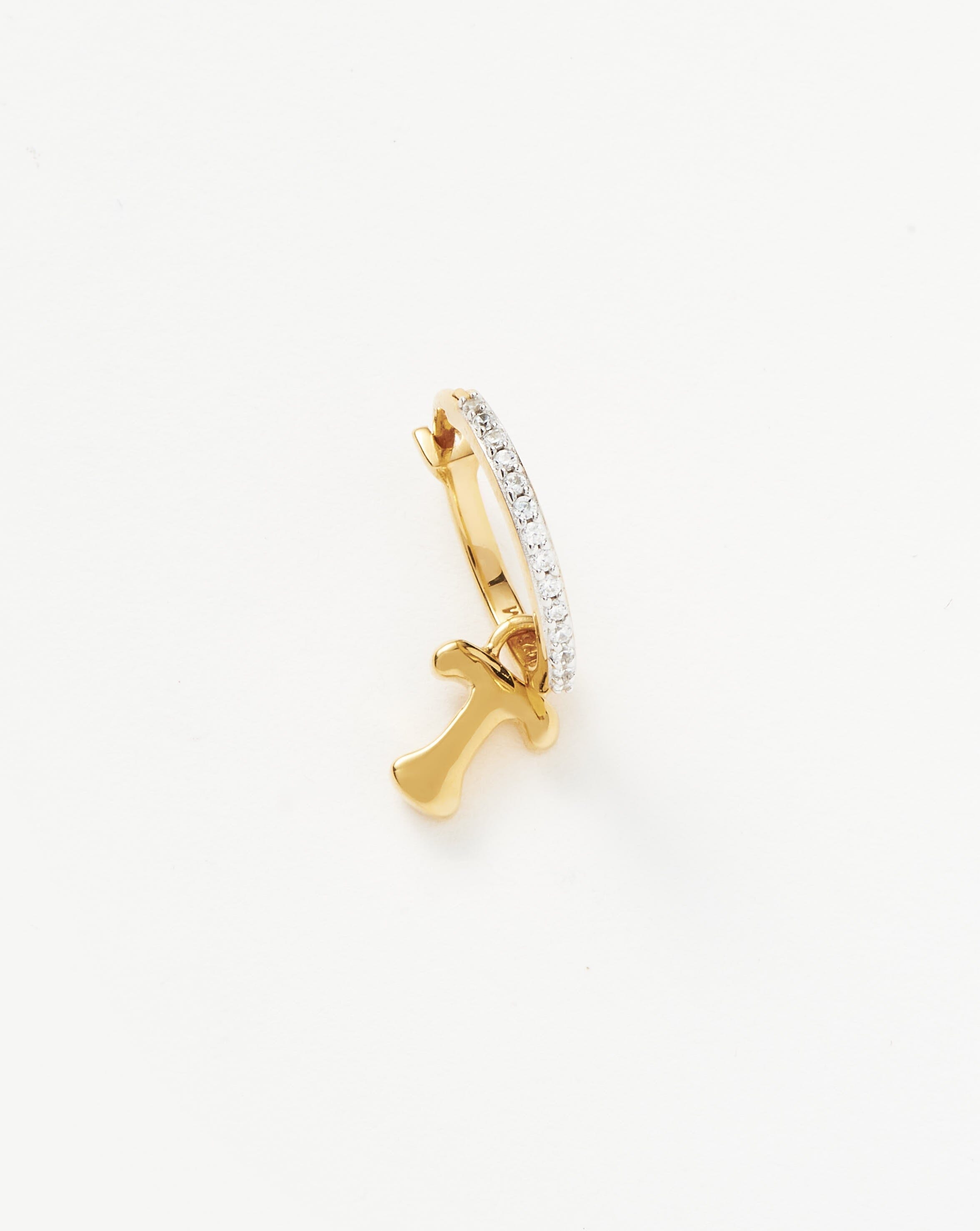 Initial Single Charm Hoop Earring - Initial T | 18ct Gold Plated Vermeil Earrings Missoma 