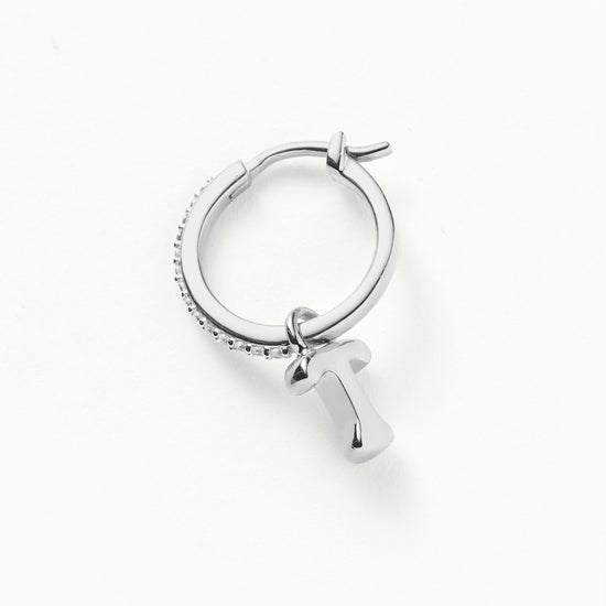 Initial Single Charm Hoop Earring - Initial T | Sterling Silver Earrings Missoma 
