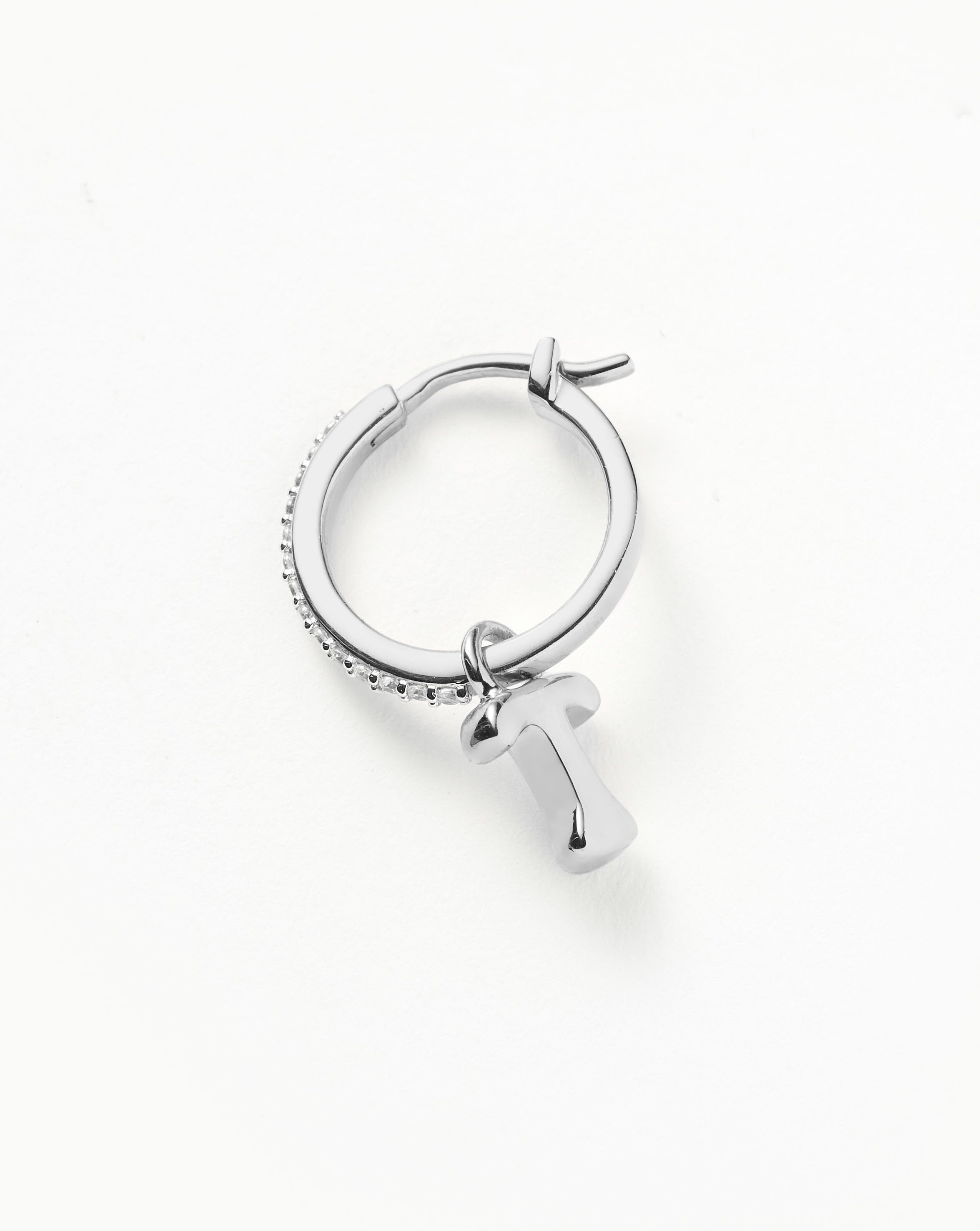 Initial Single Charm Hoop Earring - Initial T | Sterling Silver Earrings Missoma 
